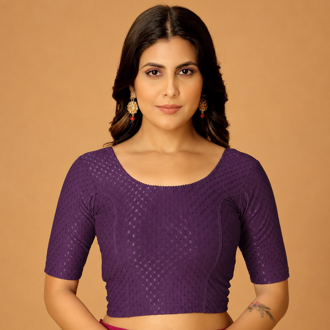 Purple - Stretchable Elbow Sleeve Saree Blouse