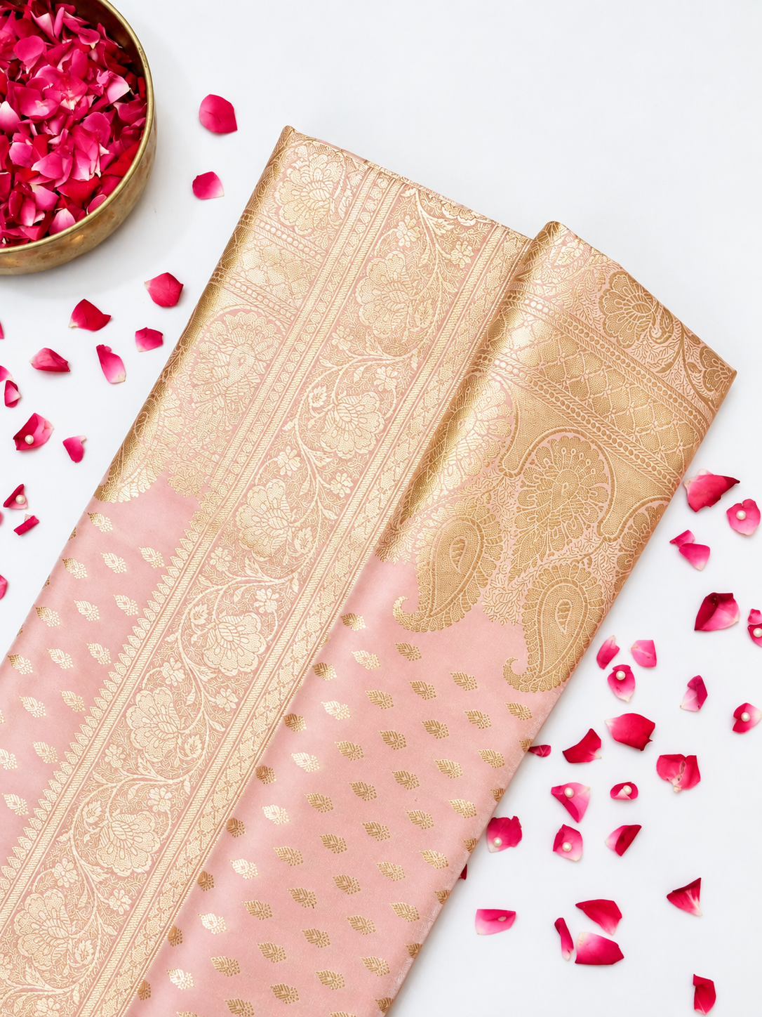 Rich Light Pink Banarasi Silk Saree with Gold Zari Weaving