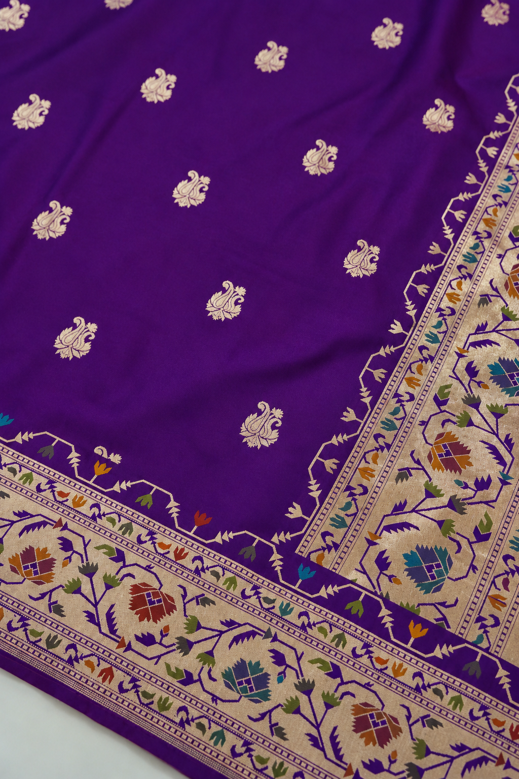 Peshavi - Dark Purple Paithani Silk Saree with Stitched Blouse