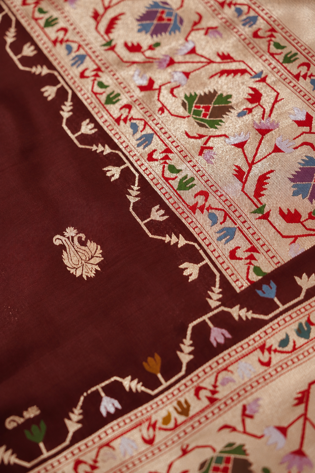 Peshavi - Deep Burgundy Paithani Silk Saree with Stitched Blouse