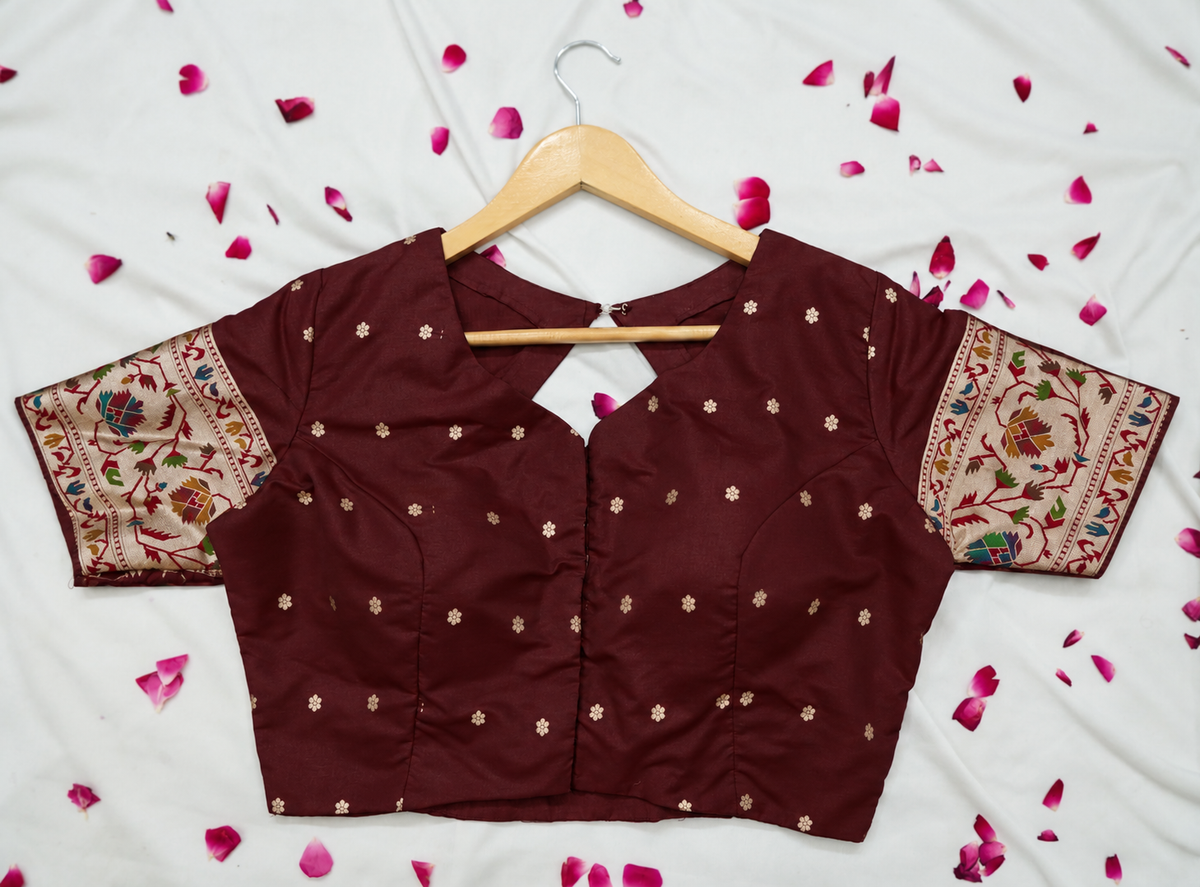 Peshavi - Deep Burgundy Paithani Silk Saree with Stitched Blouse