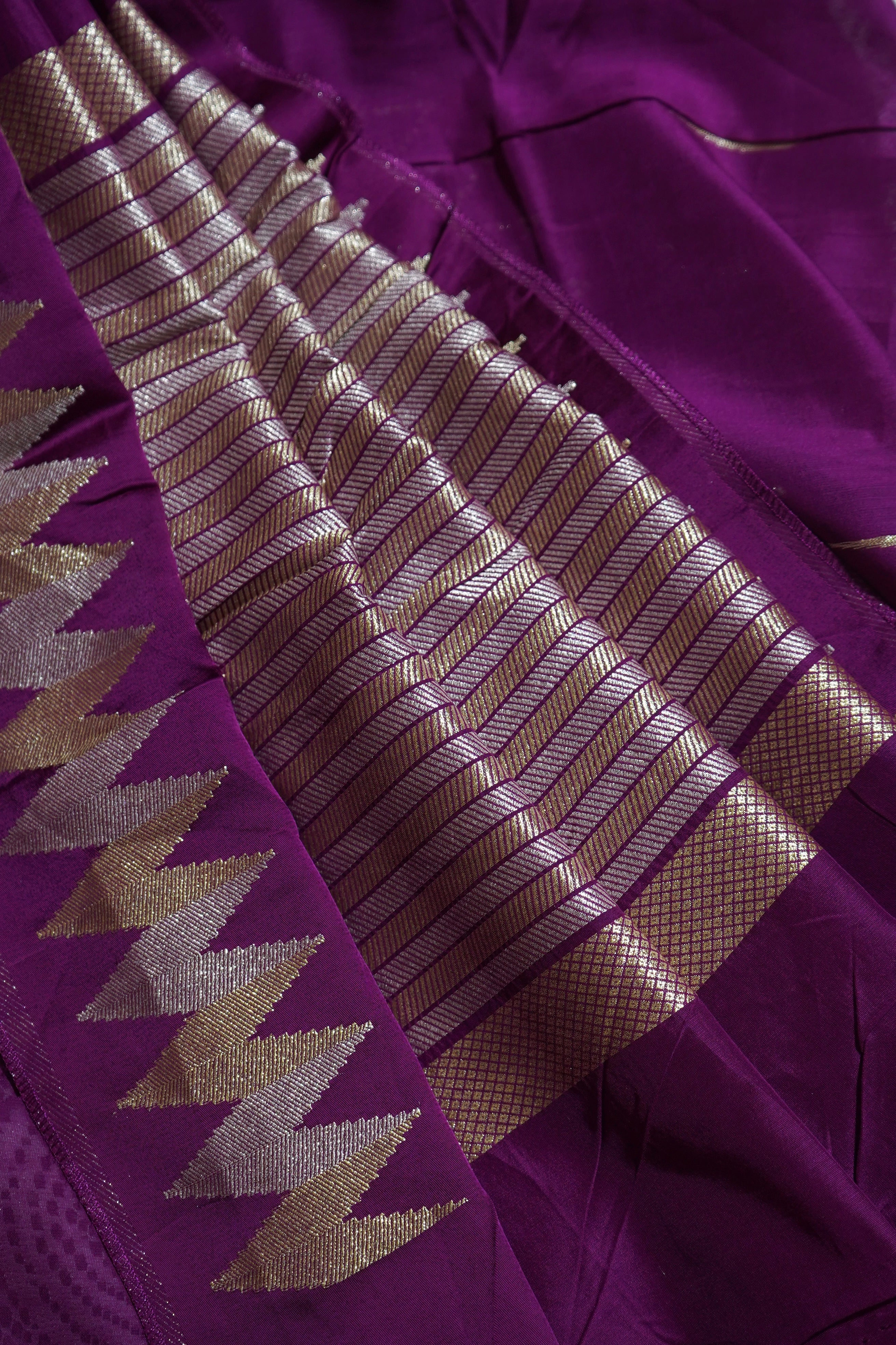 Berry Purple Mul Cotton Banarasi Saree with Gold and Silver Weave