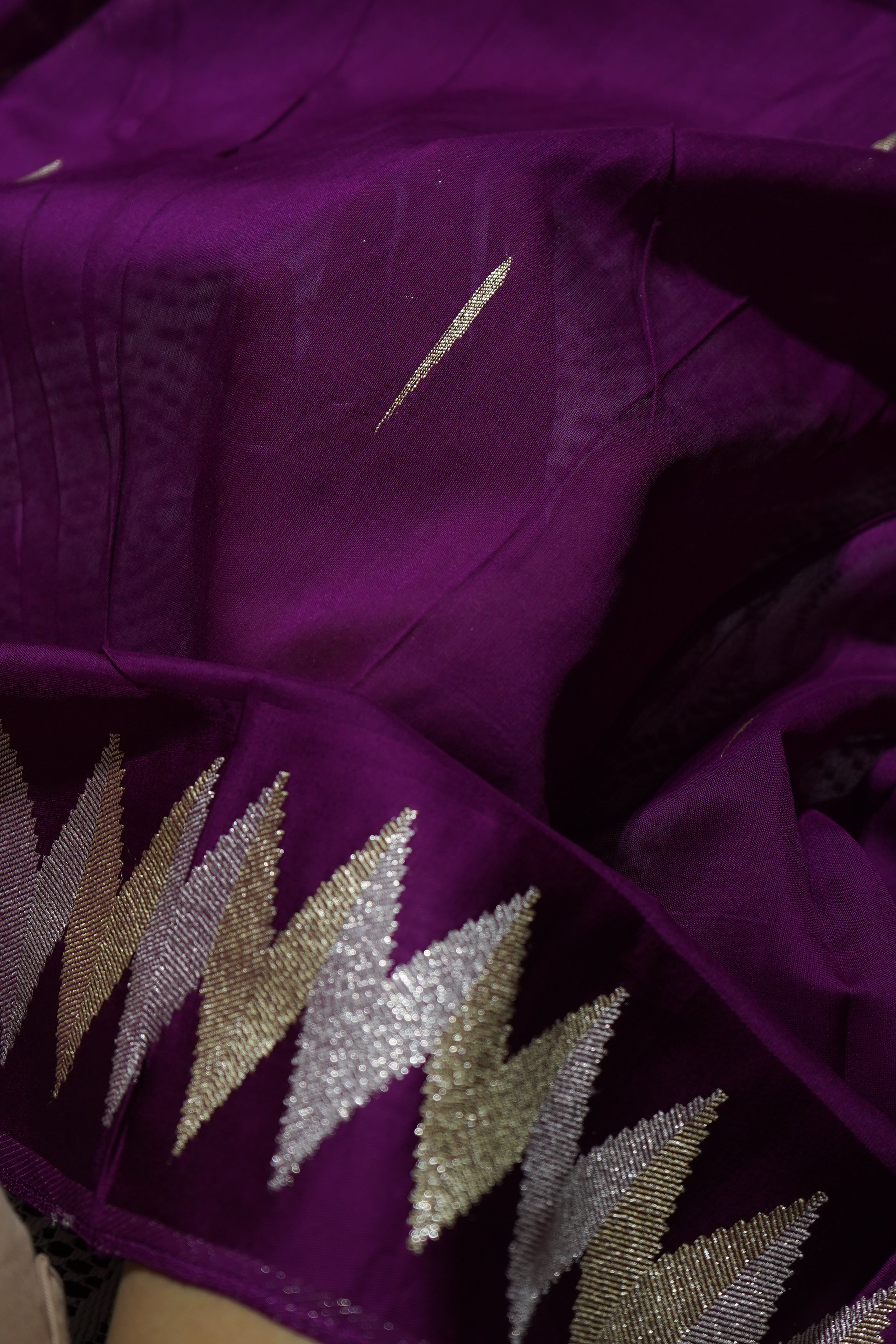 Berry Purple Mul Cotton Banarasi Saree with Gold and Silver Weave