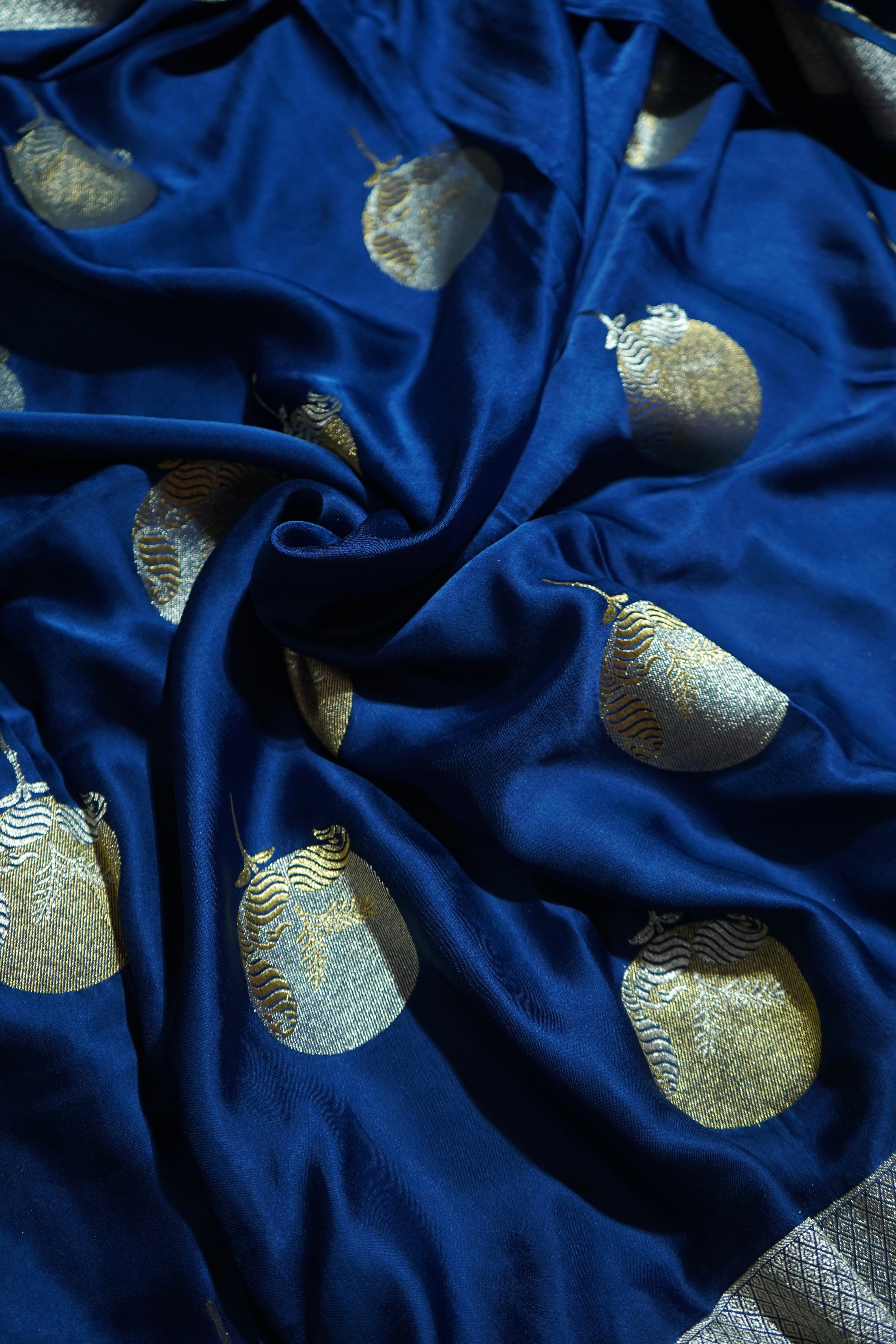 Electric Blue Mashru Silk Saree with Champagne Border