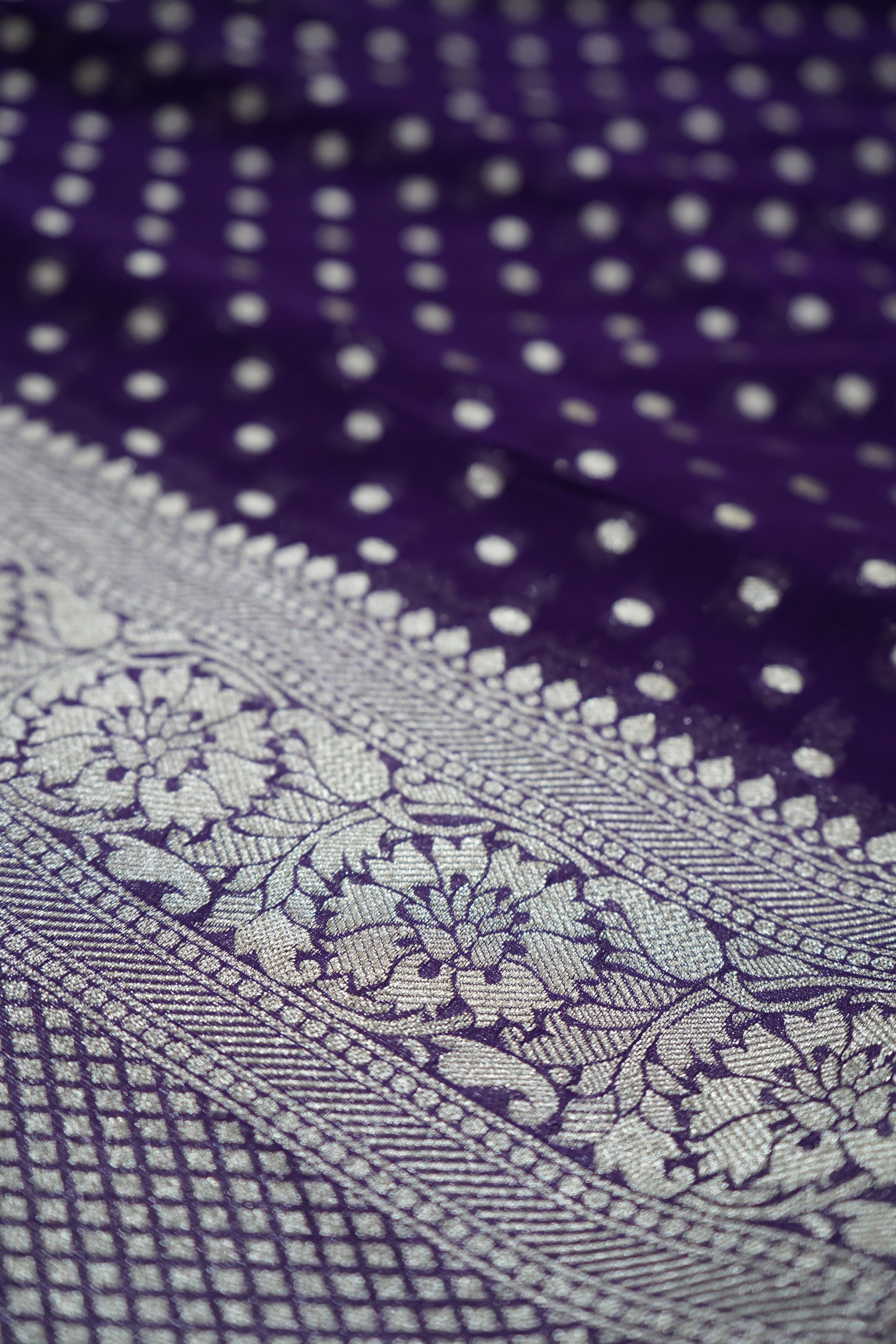 Bluish Purple Khaddi Georgette Pure Banarasi Saree with Champagne Zari Border