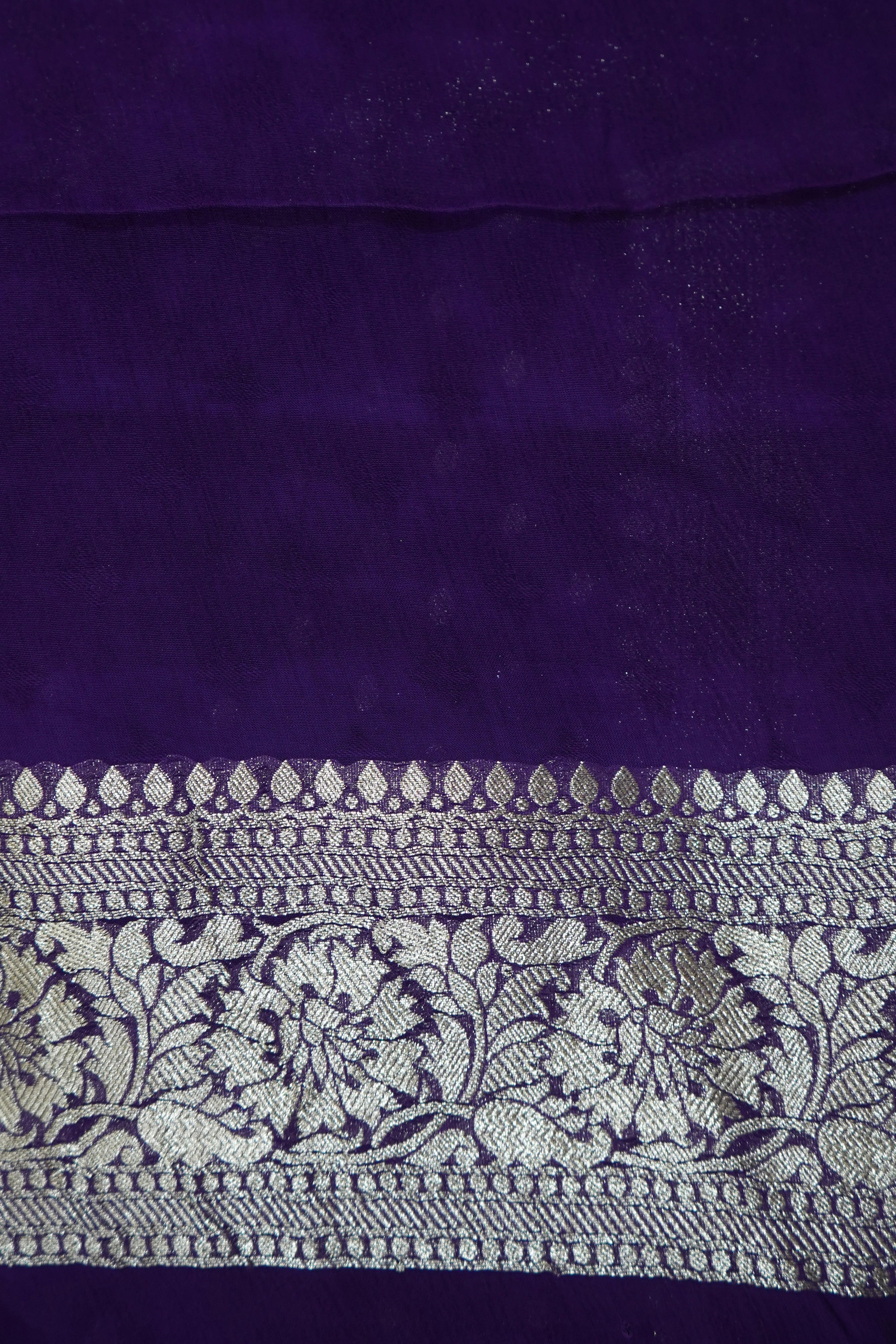 Bluish Purple Khaddi Georgette Pure Banarasi Saree with Champagne Zari Border