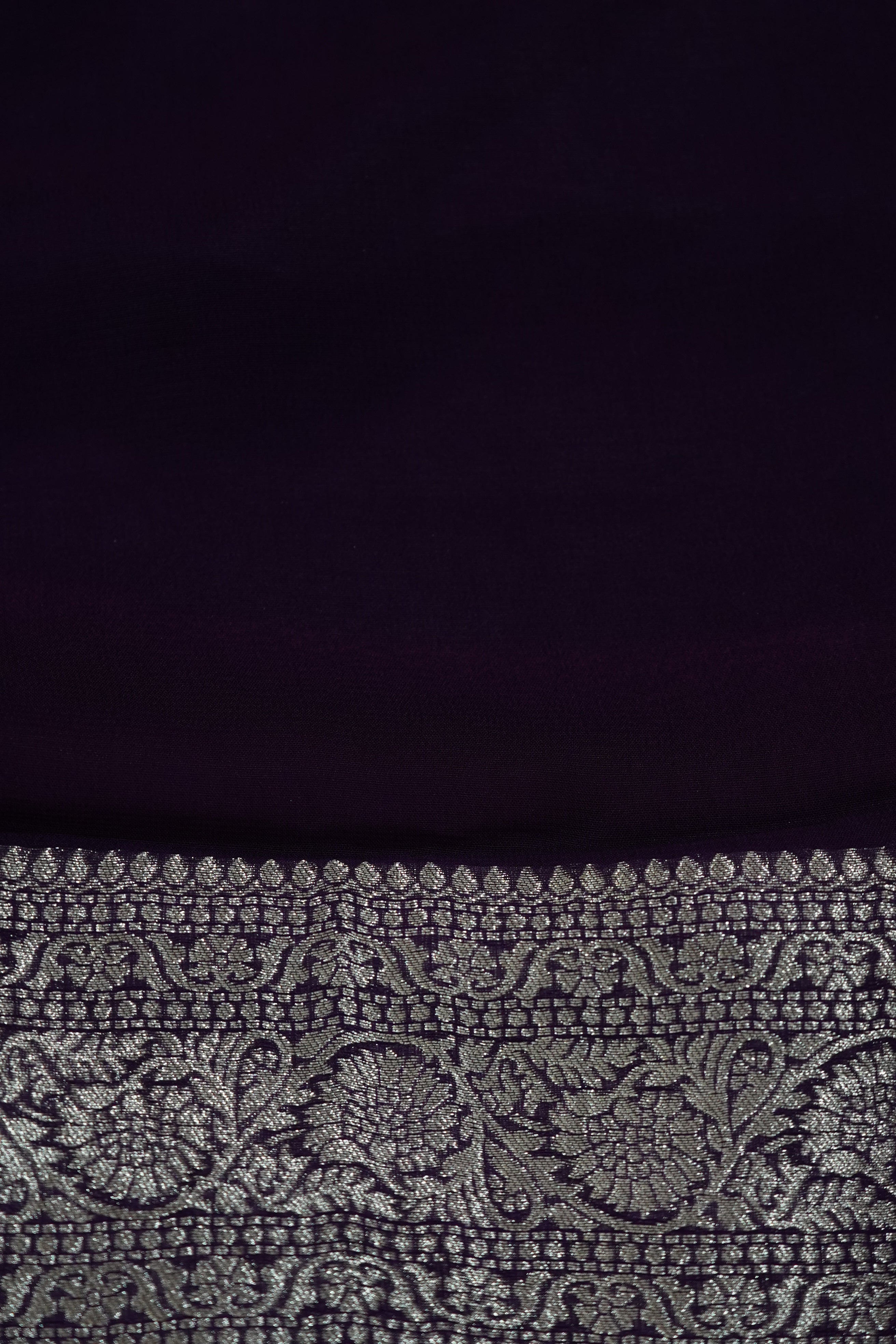 Orchid Purple Khaddi Georgette Pure Banarasi Saree with Contrast Smoky Lavender Grey Border
