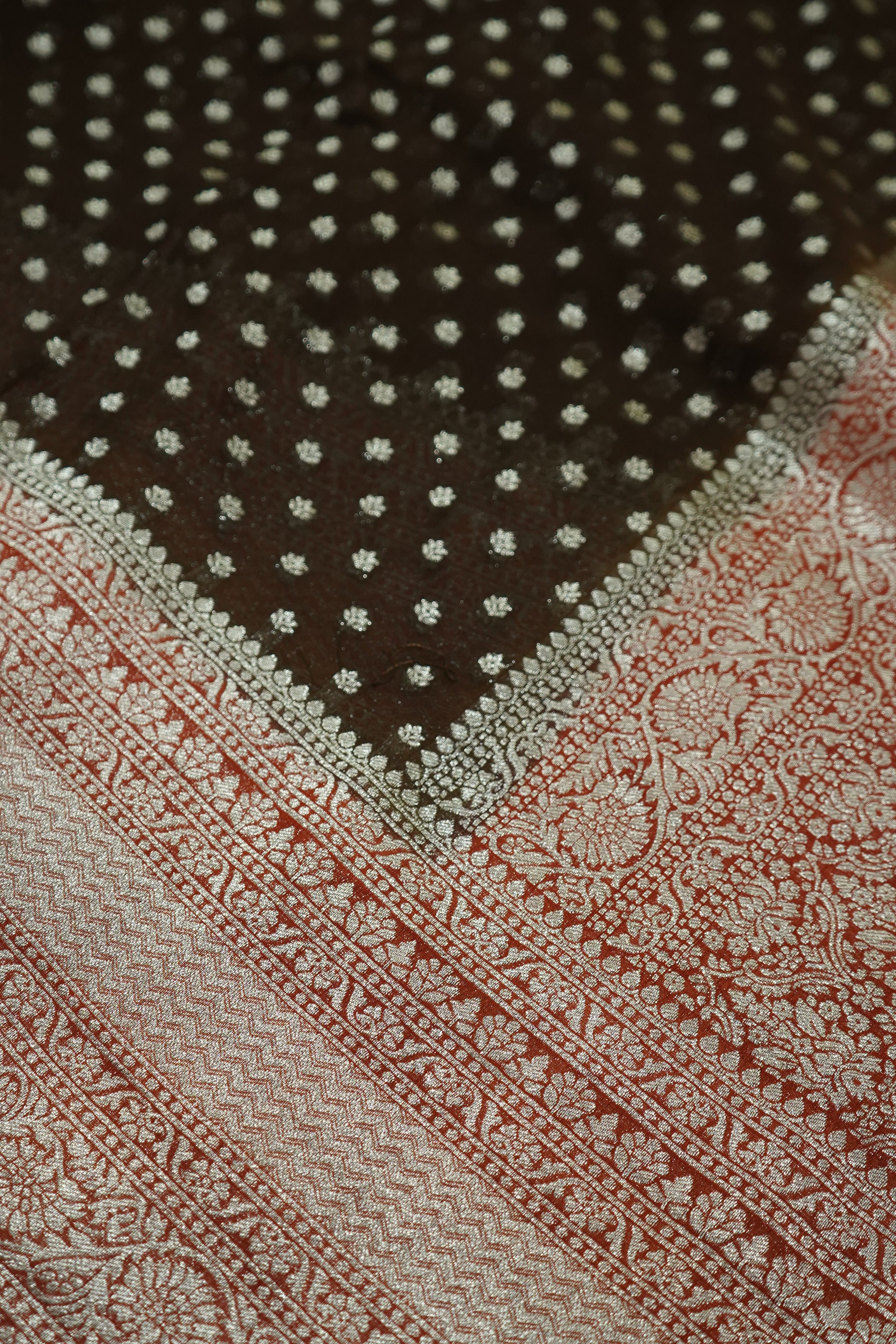 Chocolate Brown Khaddi Georgette Pure Banarasi Saree with Contrast Copper Rose Border