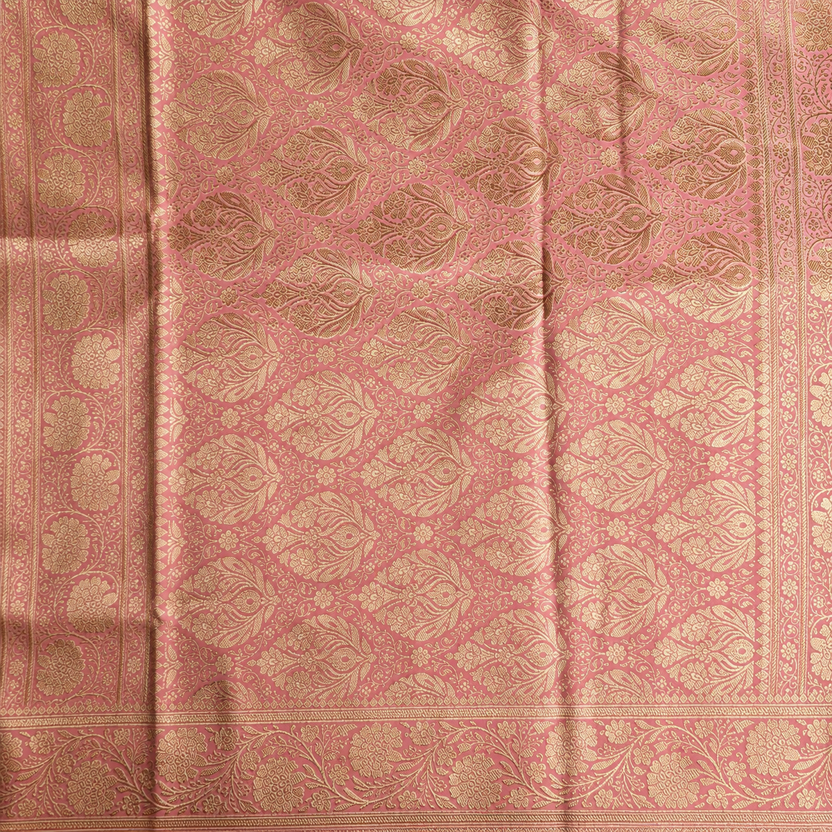 Rich Dusty Blush Pink Banarasi Silk Saree with Gold Zari Weaving