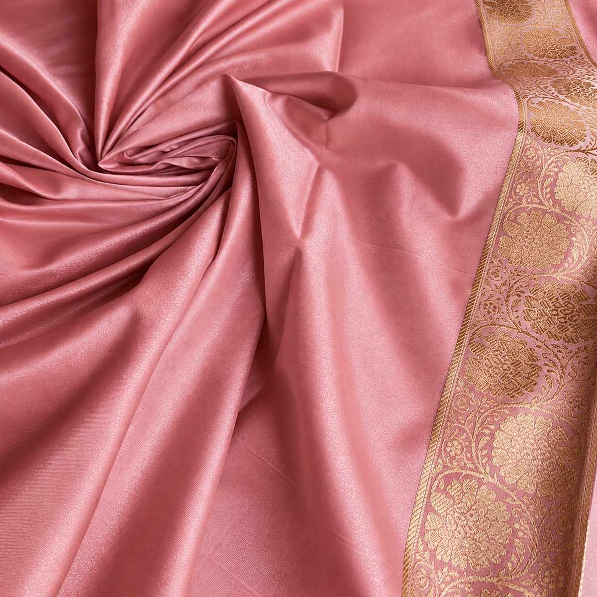 Rich Dusty Blush Pink Banarasi Silk Saree with Gold Zari Weaving