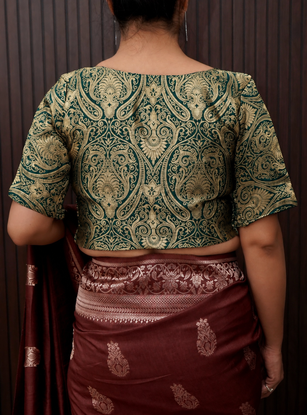 Bottle Green Kairi Motif Stretchable Blouse