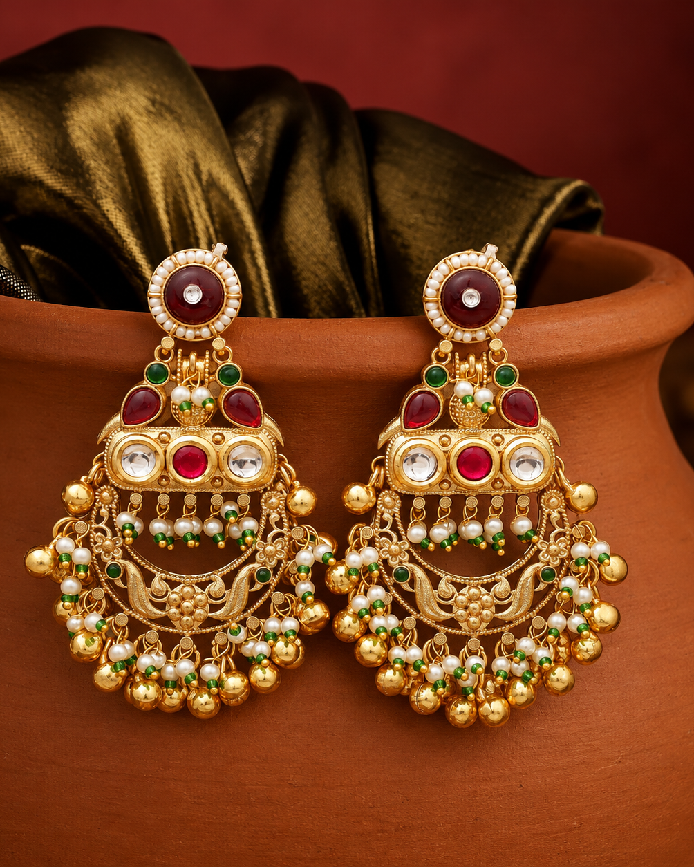 Multicolor Meenakari Chandbali Earrings