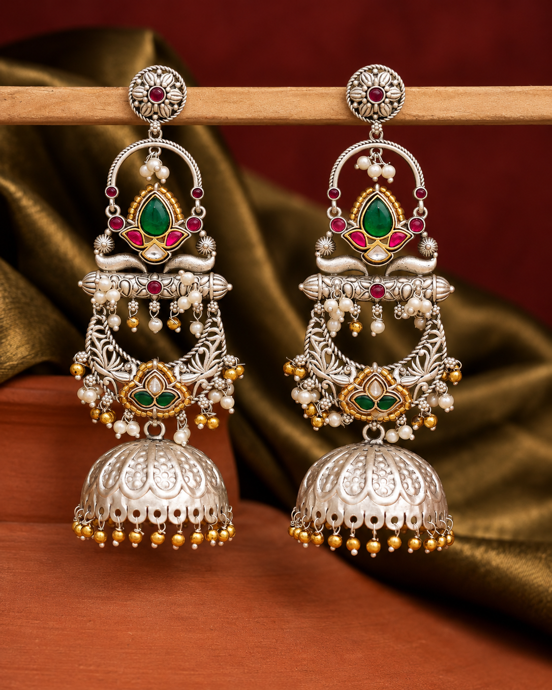 Antique Silver and Gold Ornate Statement Earrings