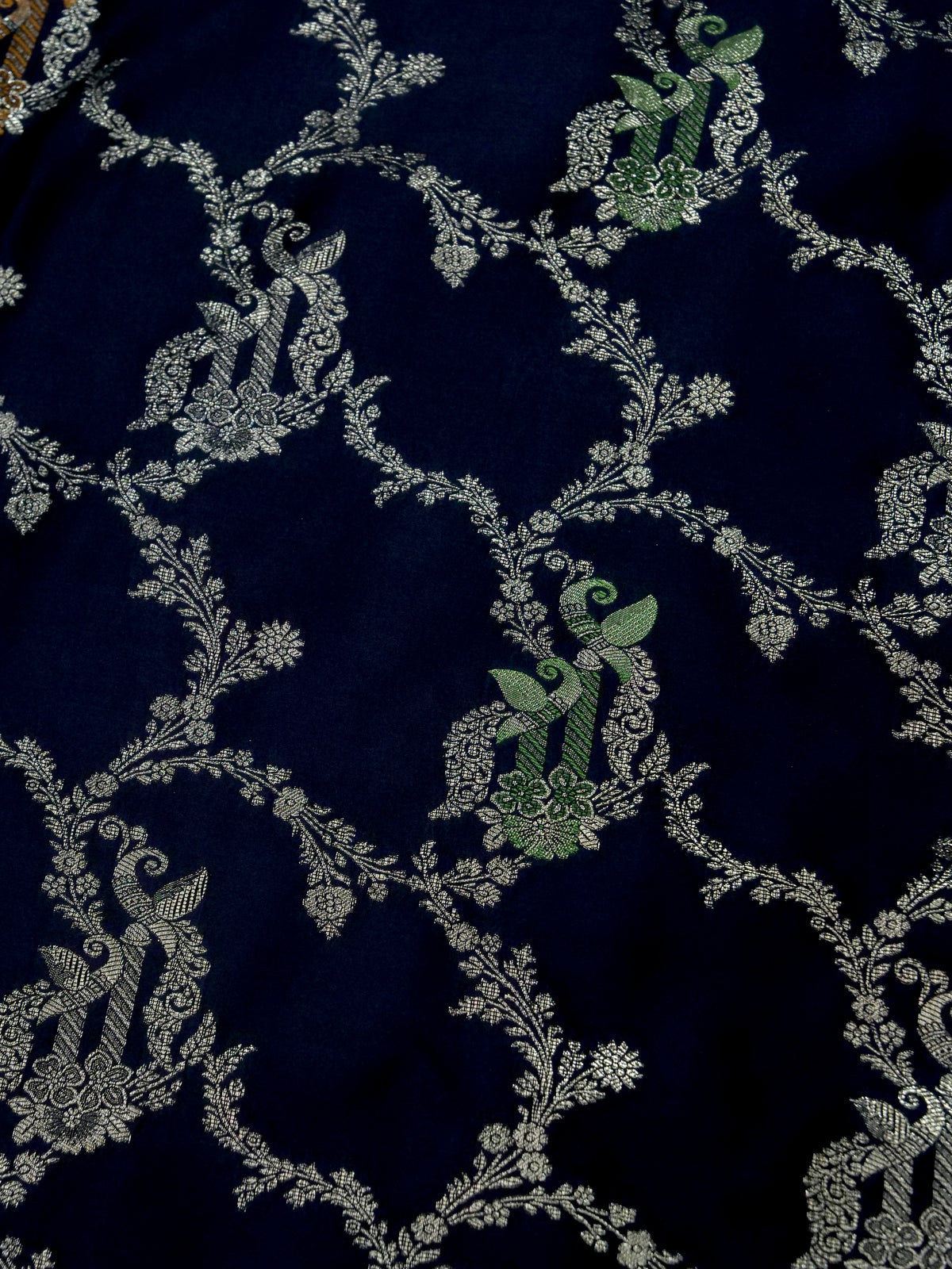 Floral Black Satin Mashru Silk Saree with Gold Zari Border with Stitched Blouse