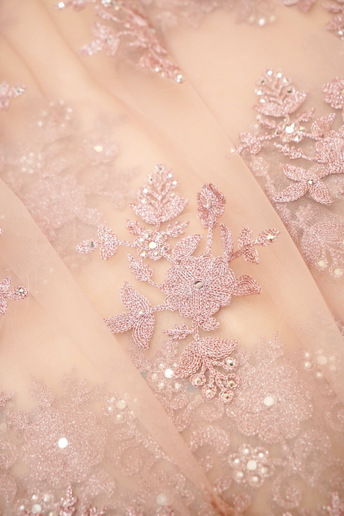 Vintage Rose Sequined Floral Embroidered Designer Net Saree with Readymade Blouse