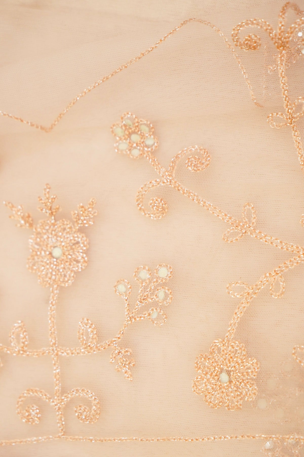 Peach Blush Sequined Floral Embroidered Designer Net Saree with Readymade Blouse