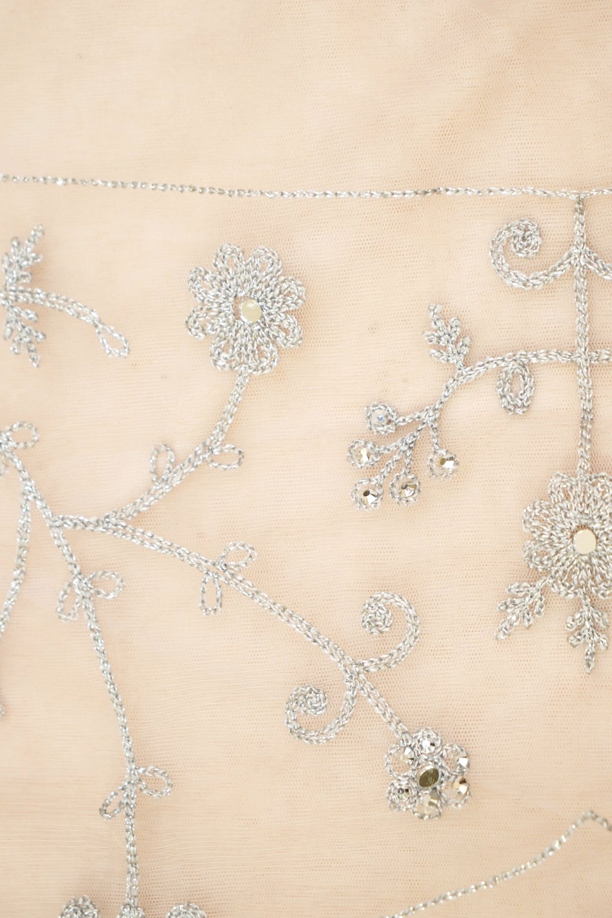 Pearl Grey Sequined Floral Embroidered Designer Net Saree with Readymade Blouse