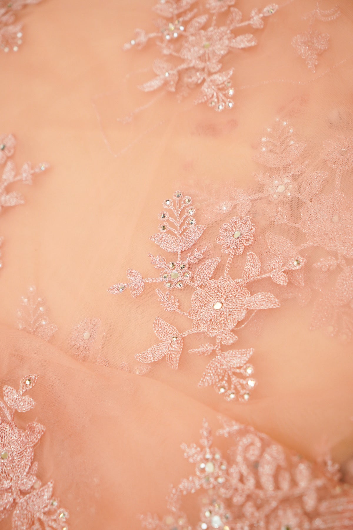 Dusty Rose Sequined Floral Embroidered Designer Net Saree with Readymade Blouse
