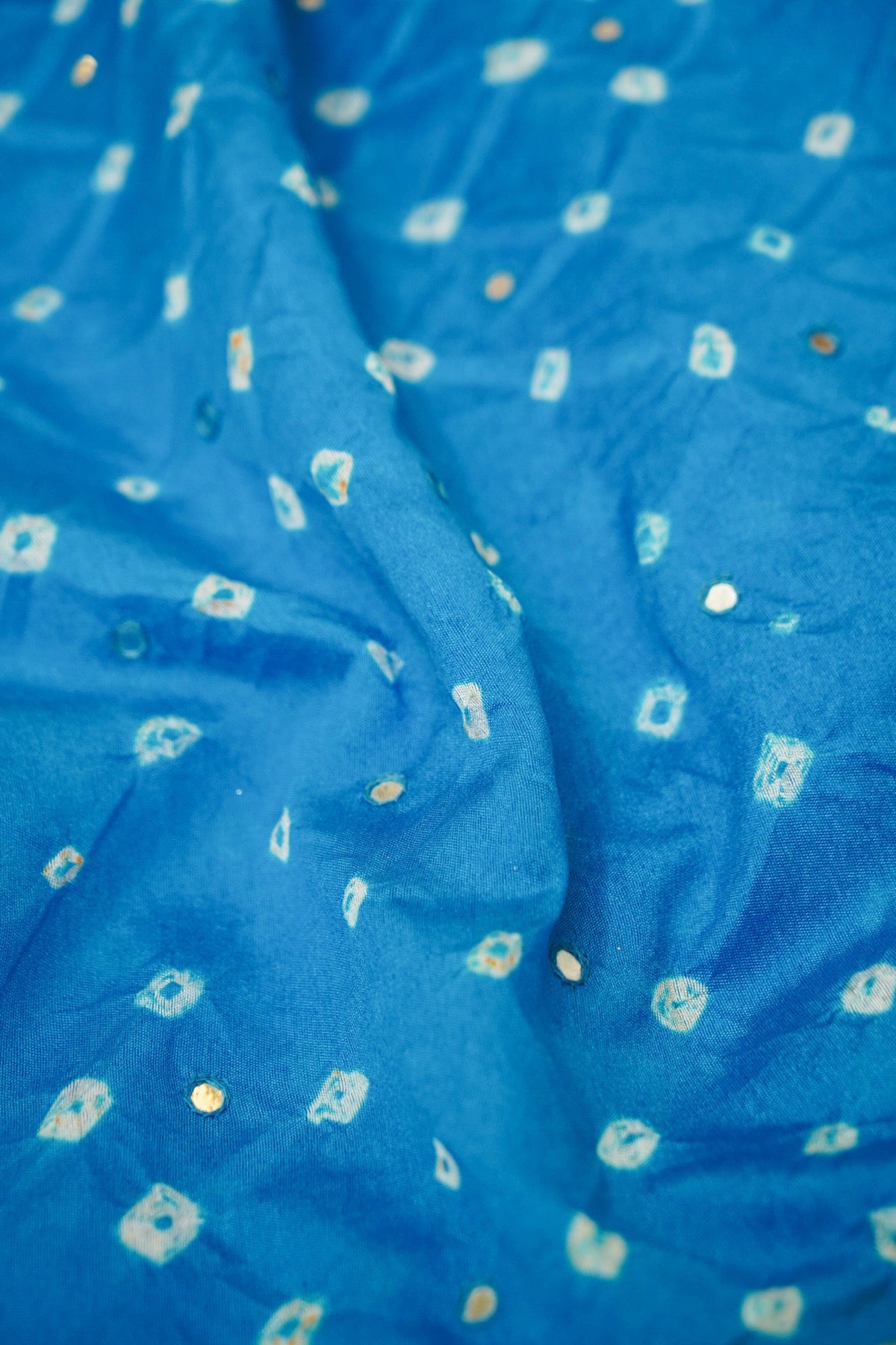 Azure Blue Bandhani Banarasi Dupion Silk Saree with Fringe Border