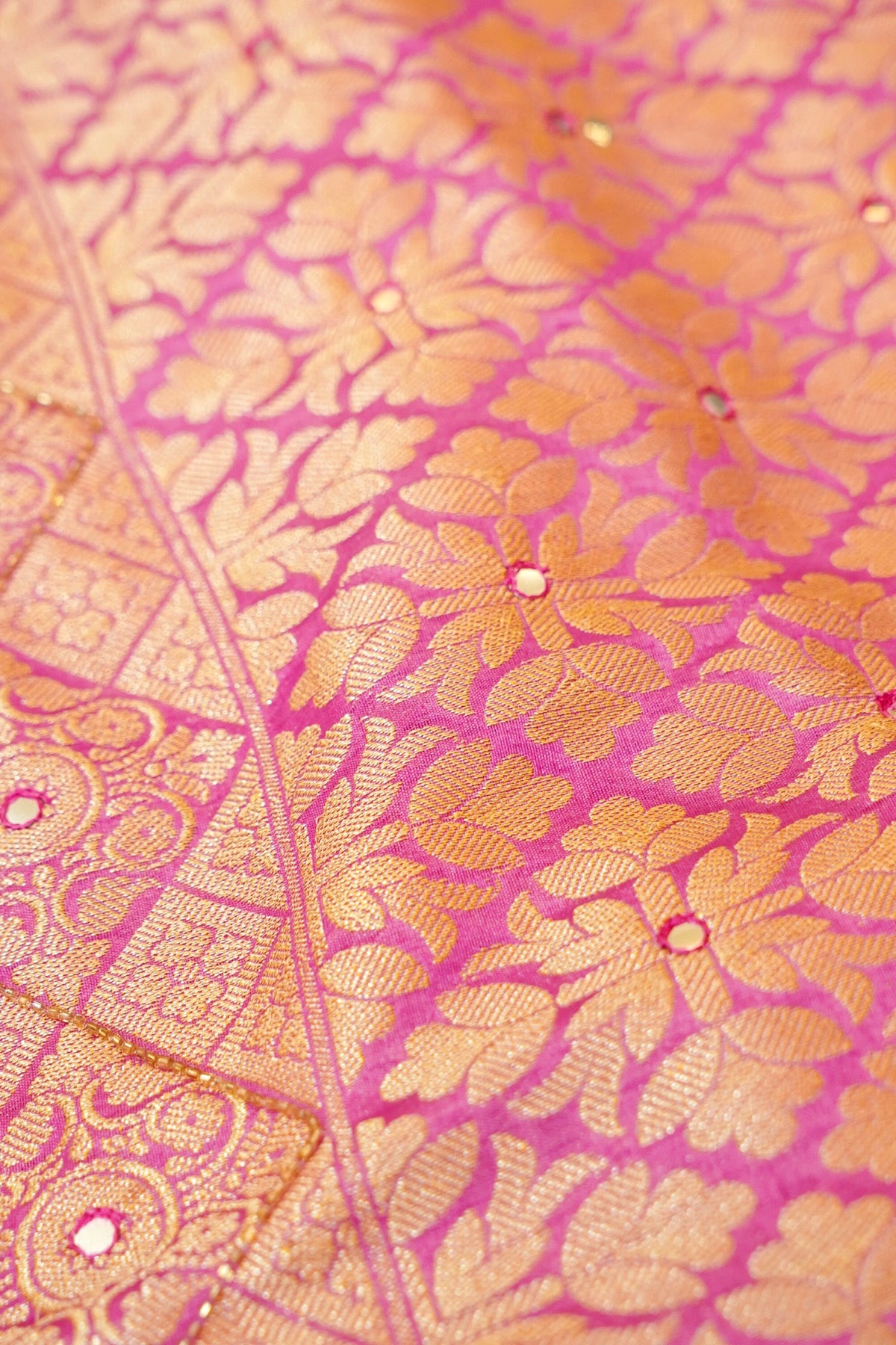 Gulabi Pink Bandhani Banarasi Dupion Silk Saree with Fringe Border