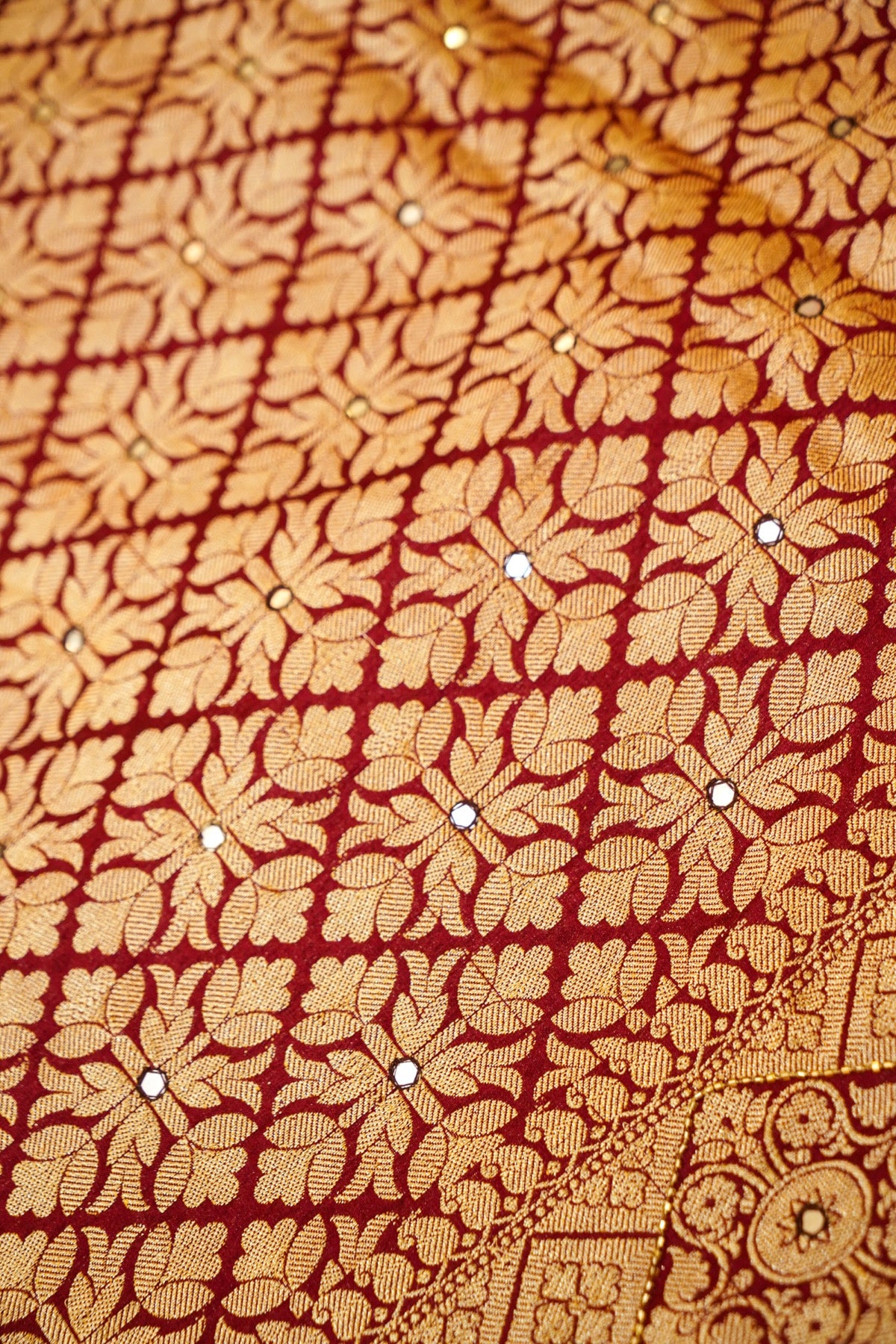 Deep Wine Red Bandhani Banarasi Dupion Silk Saree with Fringe Border