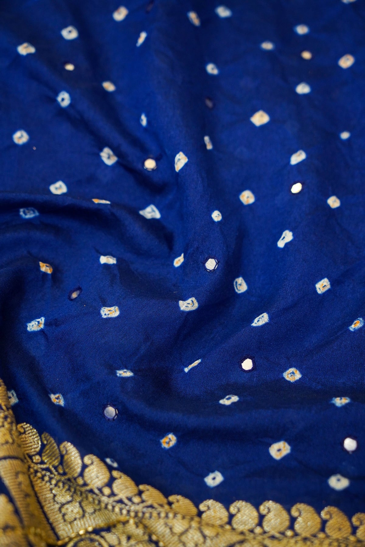 Royal Blue Bandhani Banarasi Dupion Silk Saree with Fringe Border