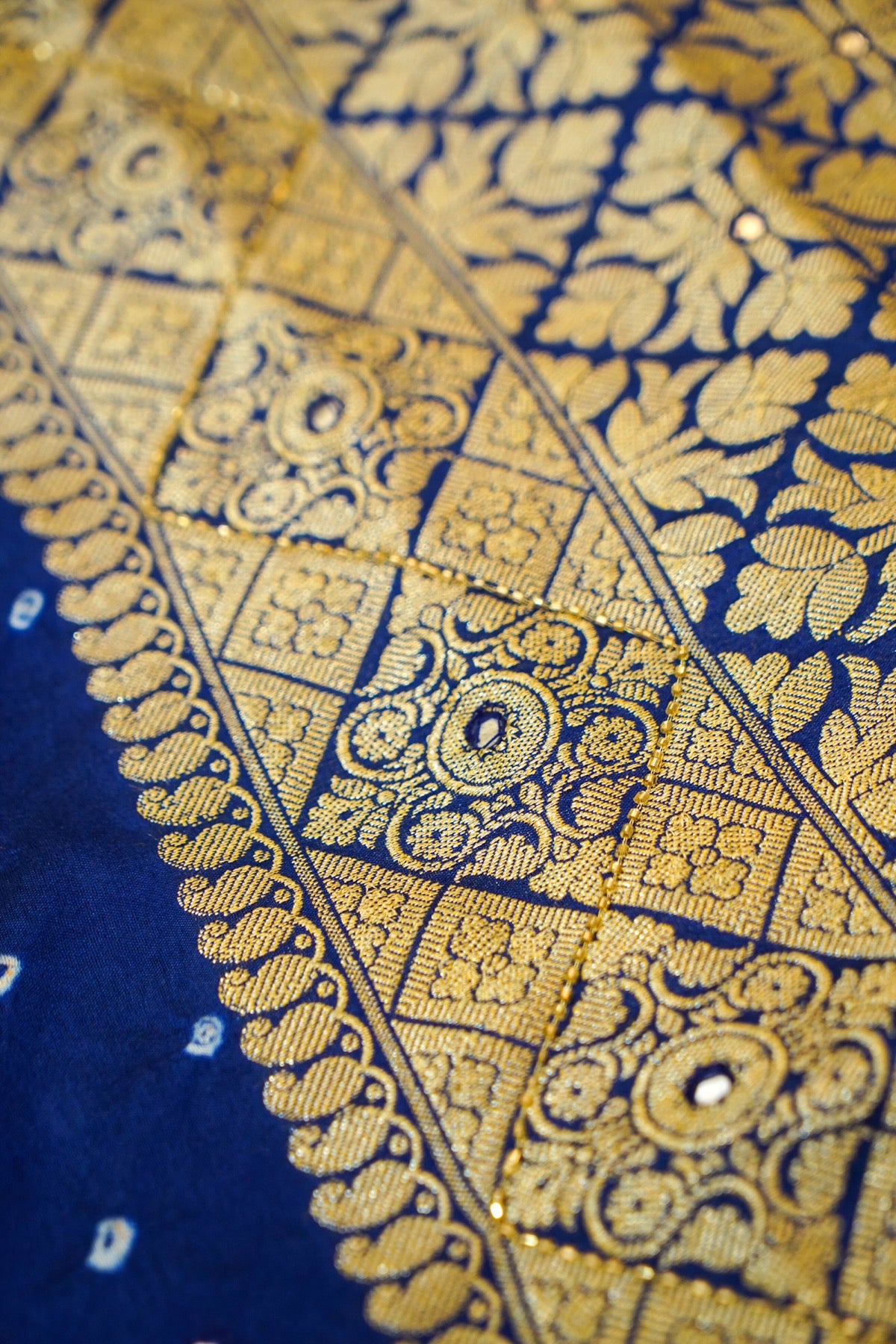 Royal Blue Bandhani Banarasi Dupion Silk Saree with Fringe Border