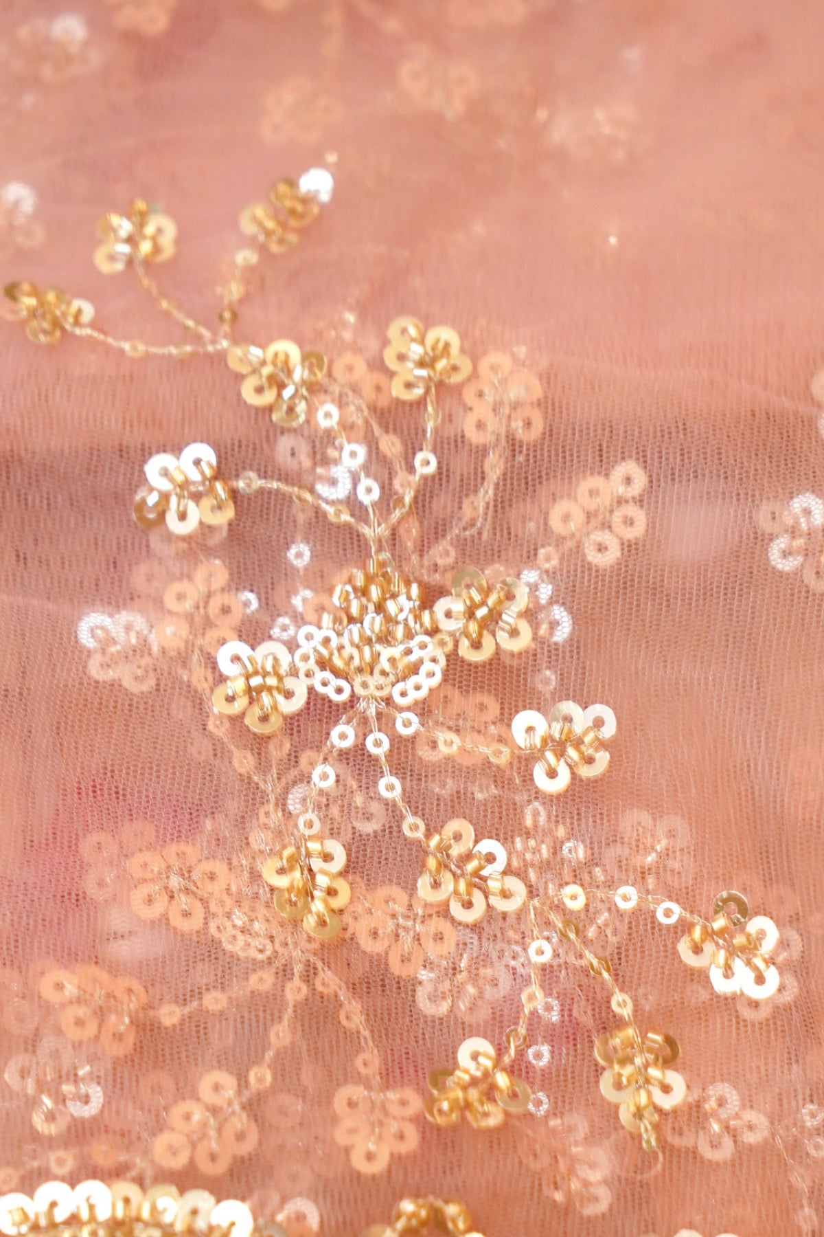 Dusty Rose Sequined Floral Vine Designer Net Saree