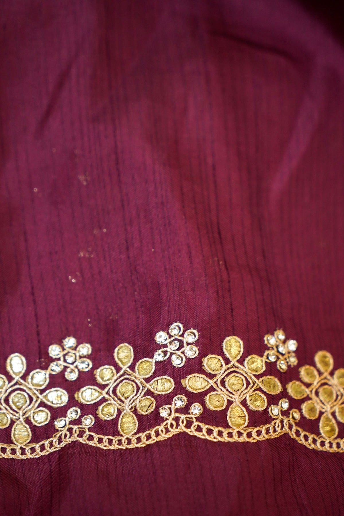 Wine Gold Floral Trellis Embroidered Designer Saree