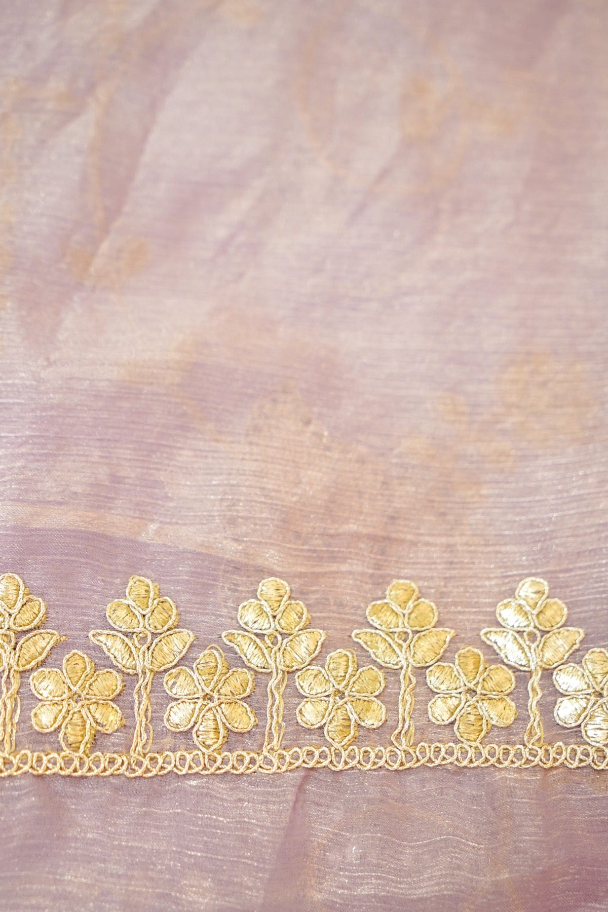 Lavender Golden Leaf Embroidered Designer Saree