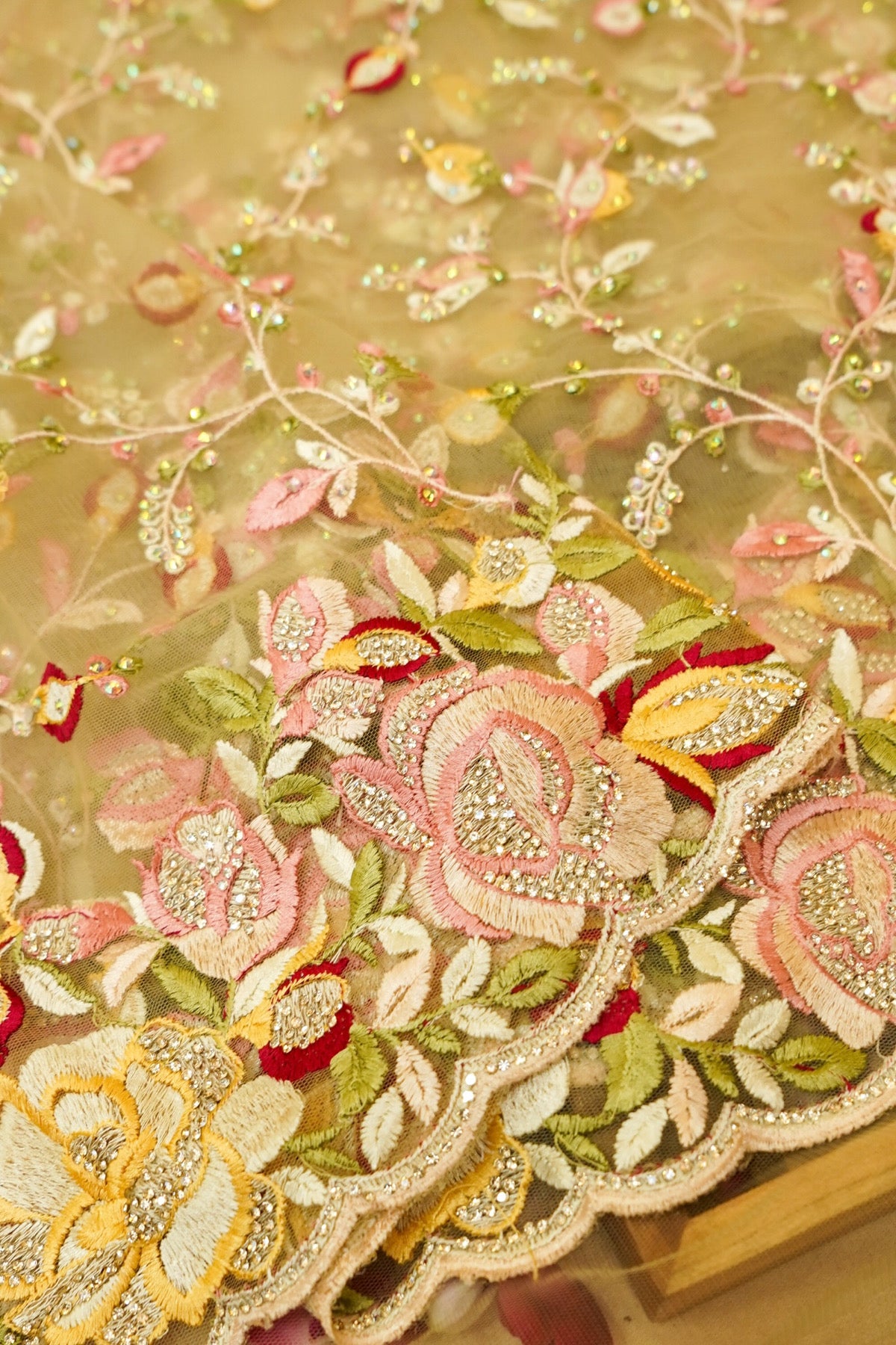 Pistachio Green Floral Garden Embroidered Net Saree