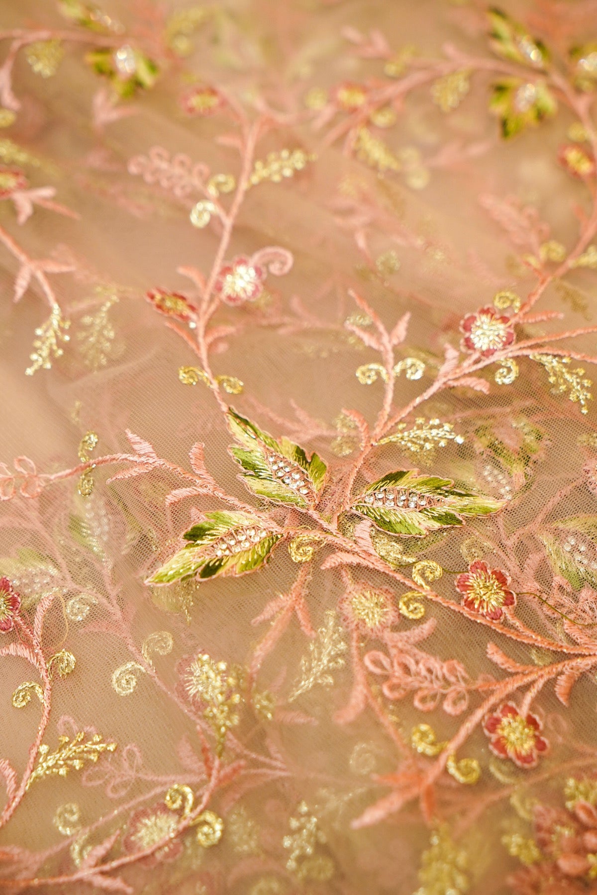 Dusty Rose Wildflower Garden Embroidered Net Saree