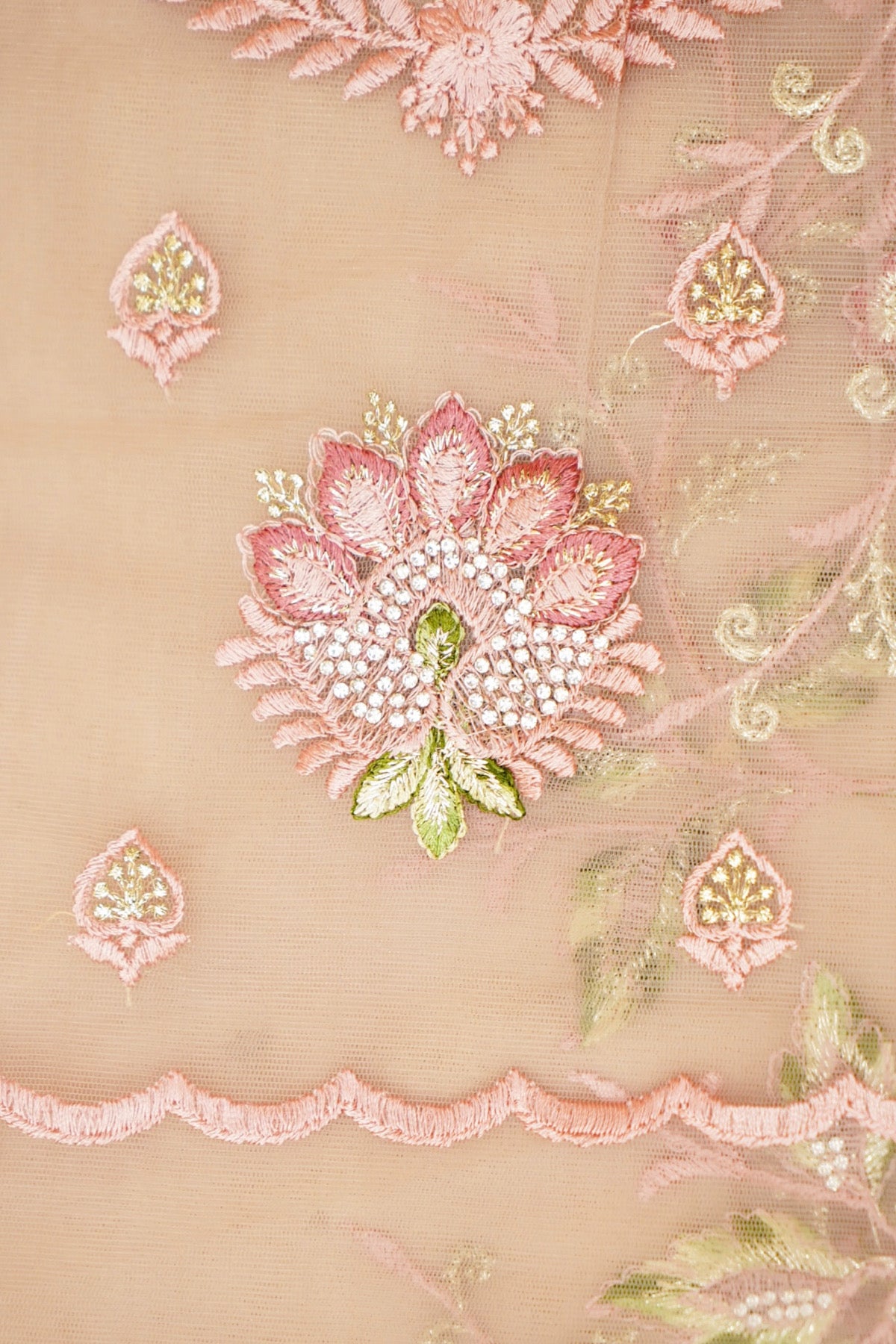 Dusty Rose Wildflower Garden Embroidered Net Saree