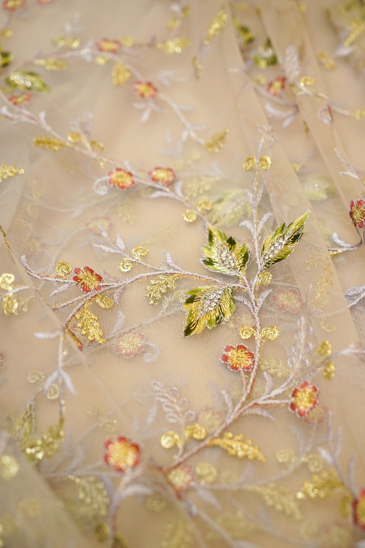 Silver Grey Wildflower Garden Embroidered Net Saree