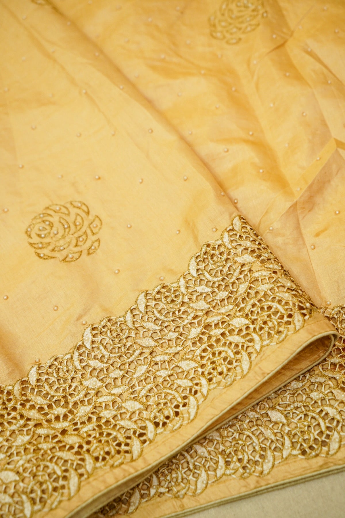 Cream Banarasi Cotton Saree with Embroidered Border