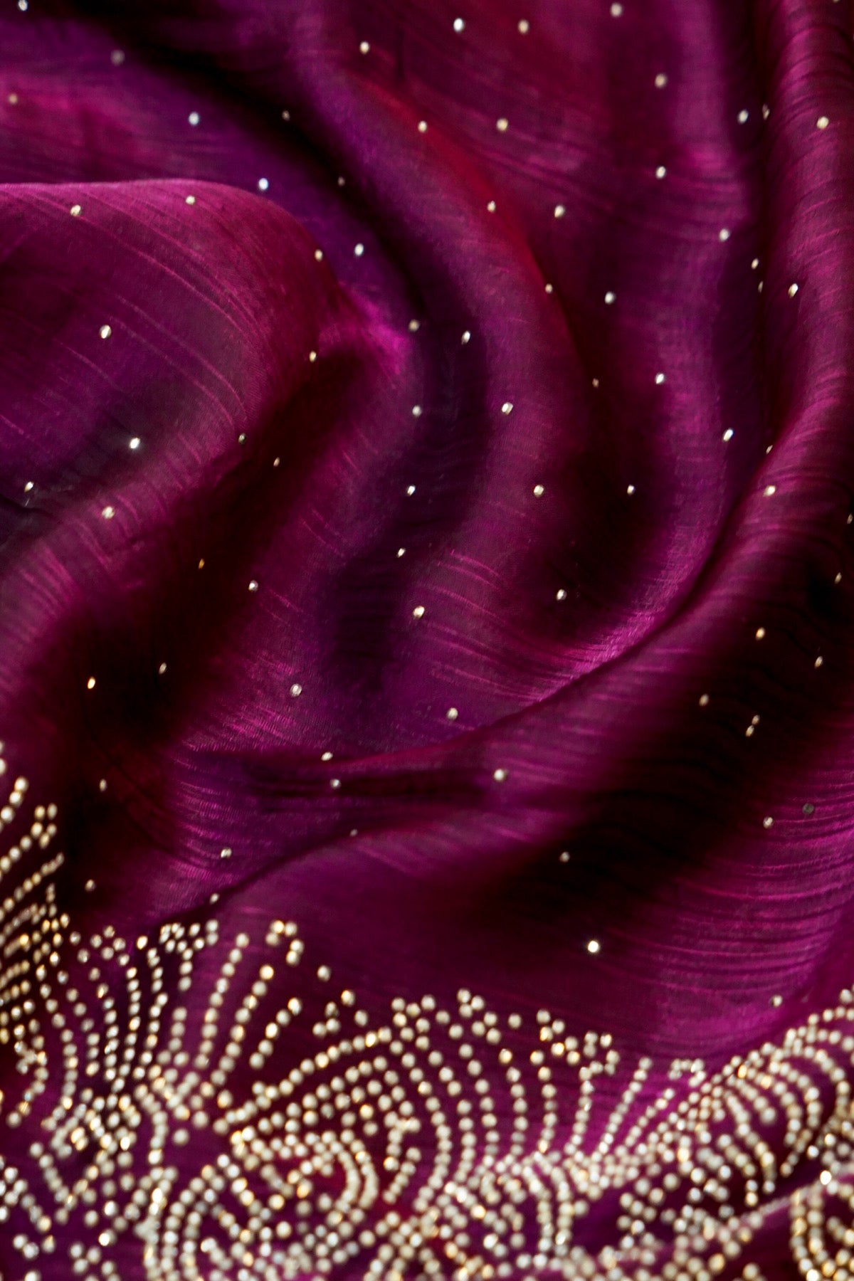 Magenta Stardust Rhinestone Border Designer Silk Saree
