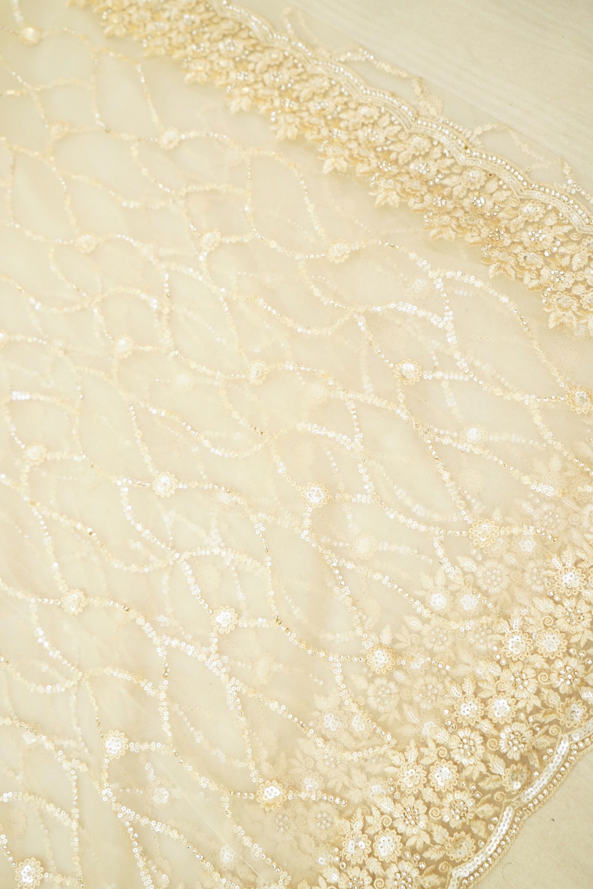 Sequin Embroidery Designer Net Saree - Pearl