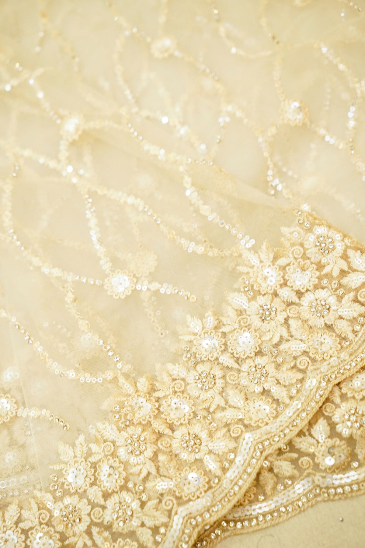Sequin Embroidery Designer Net Saree - Pearl