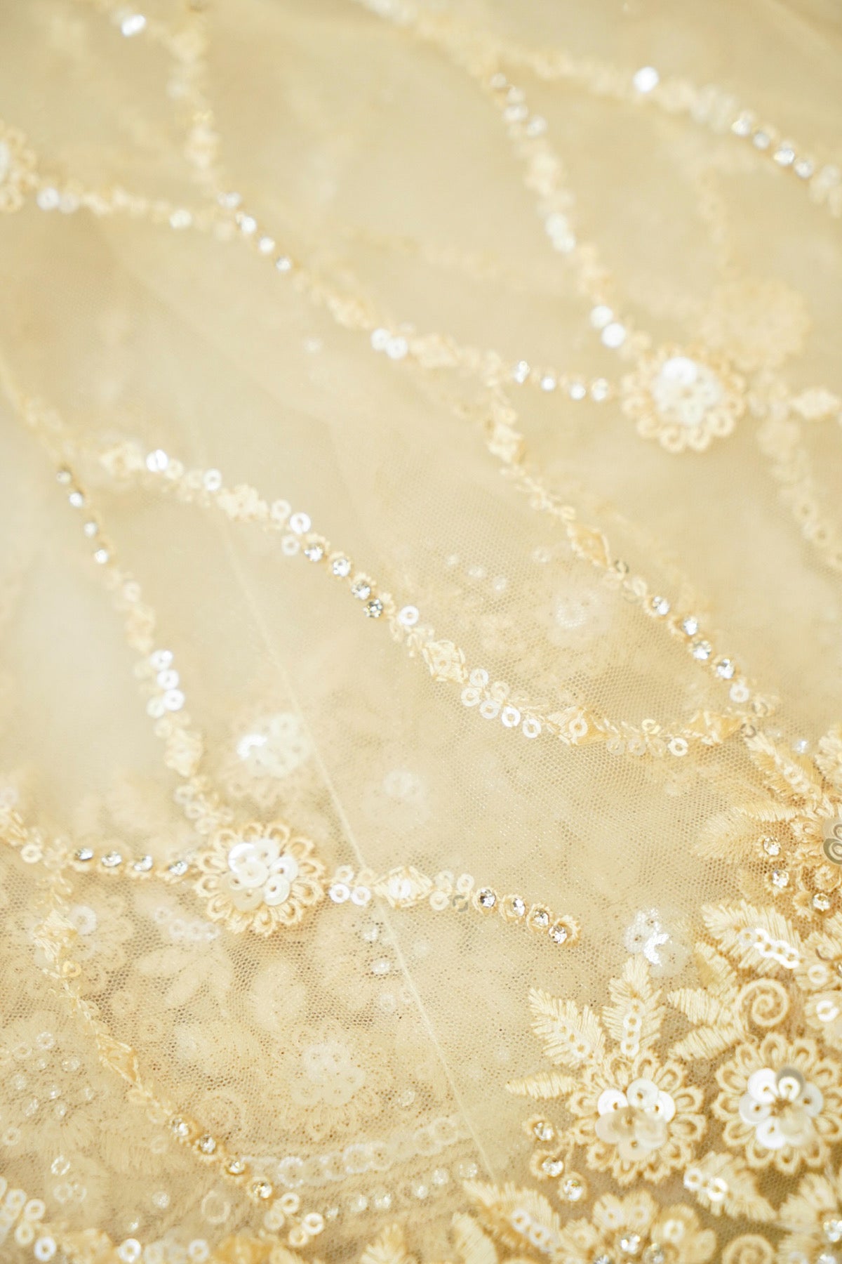 Sequin Embroidery Designer Net Saree - Pearl