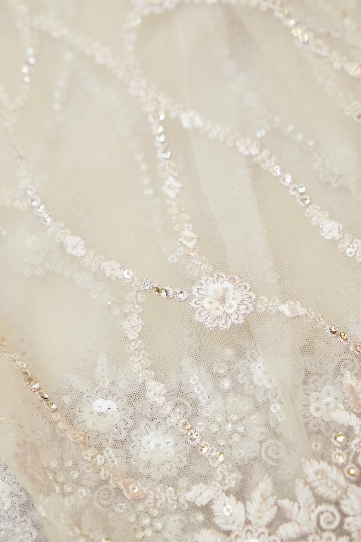 Sequin Embroidery Designer Net Saree - Ivory