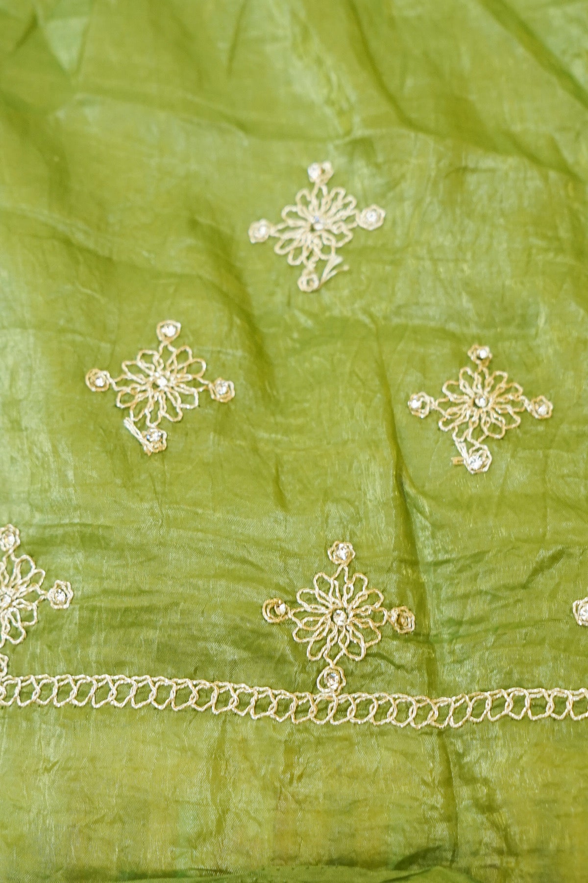 Mosaic Jewel Designer Tissue Saree – Olive Green