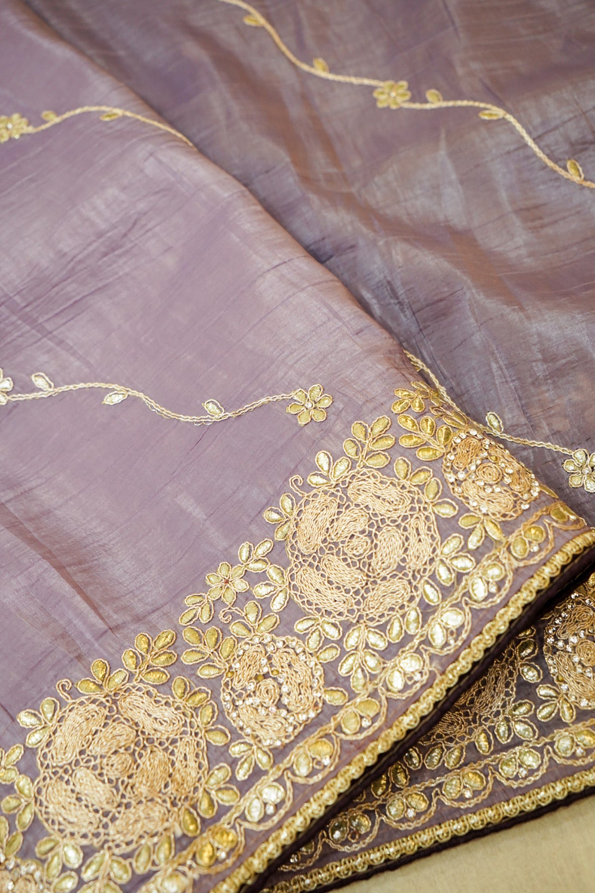 Mauve Designer Saree with Floral Embroidered Border