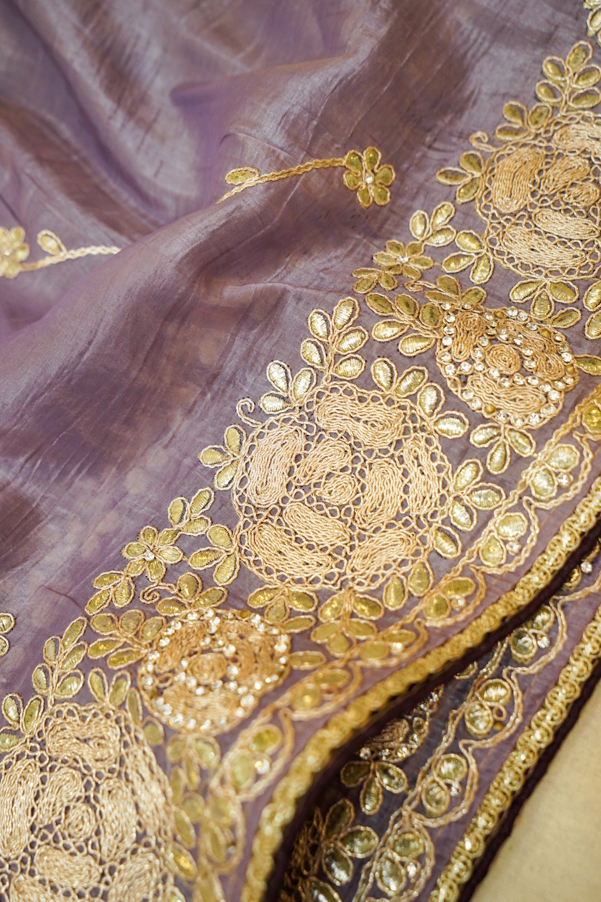 Mauve Designer Saree with Floral Embroidered Border