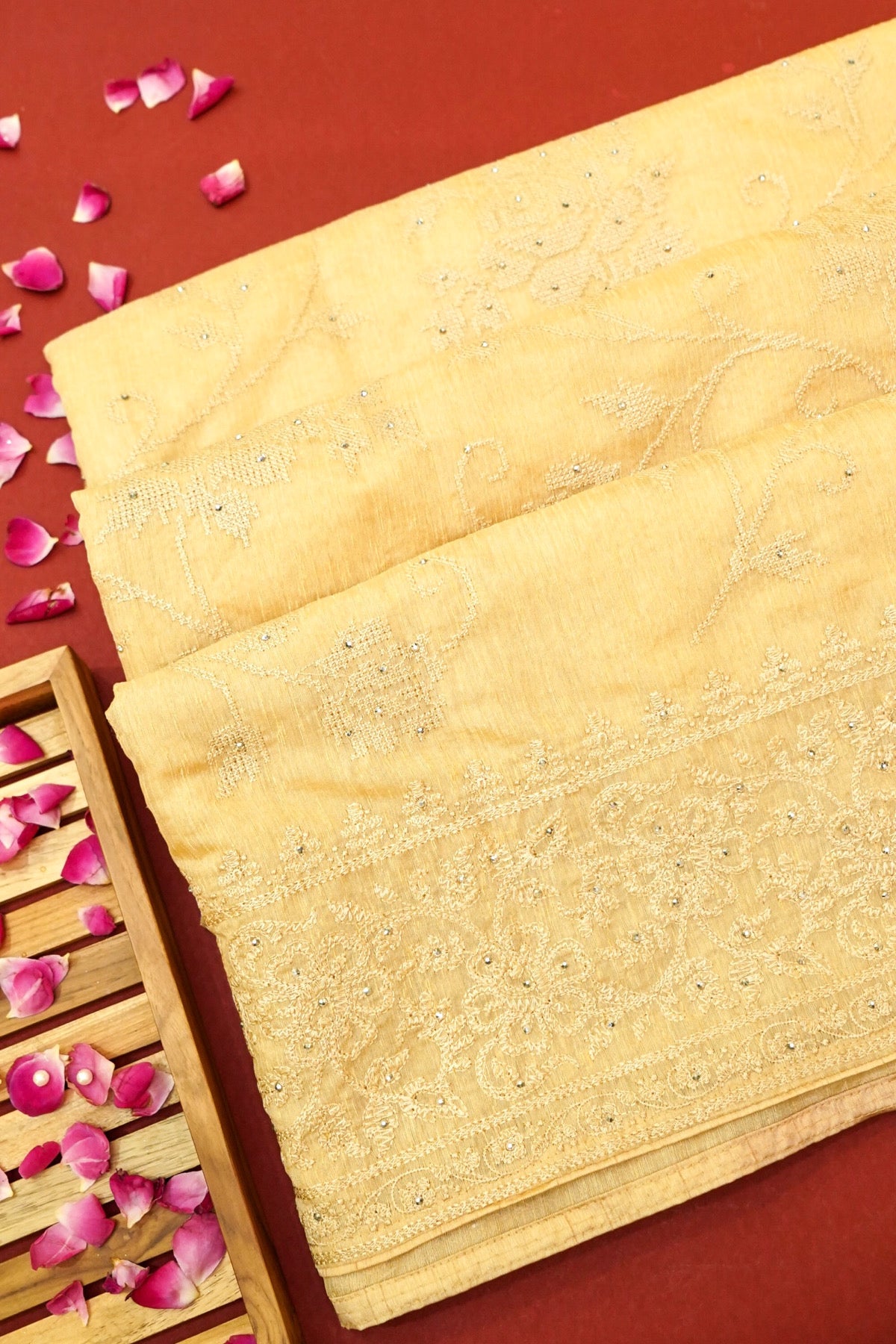 Beige Designer Cotton Saree with Embroidered and Stone Border