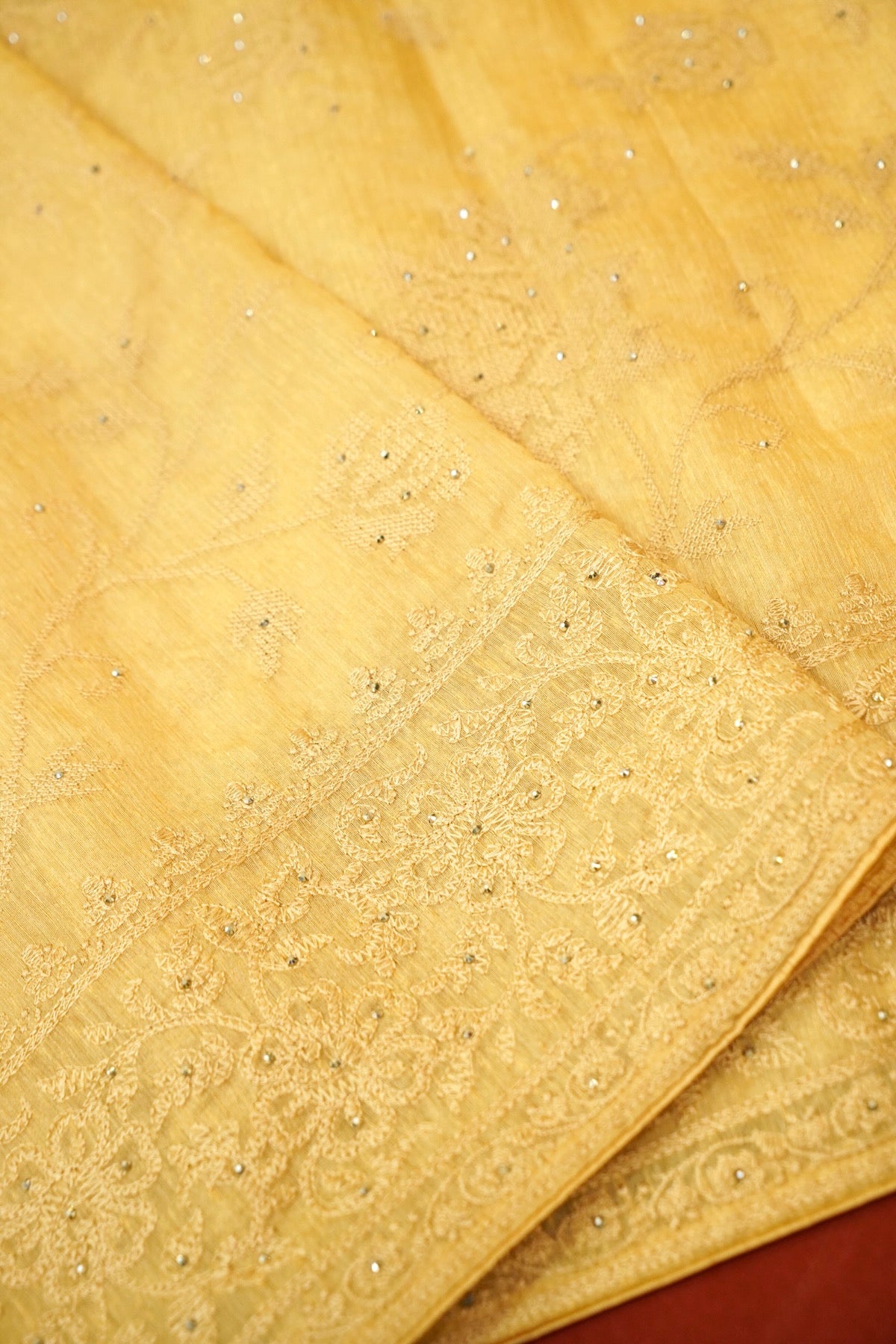 Beige Designer Cotton Saree with Embroidered and Stone Border