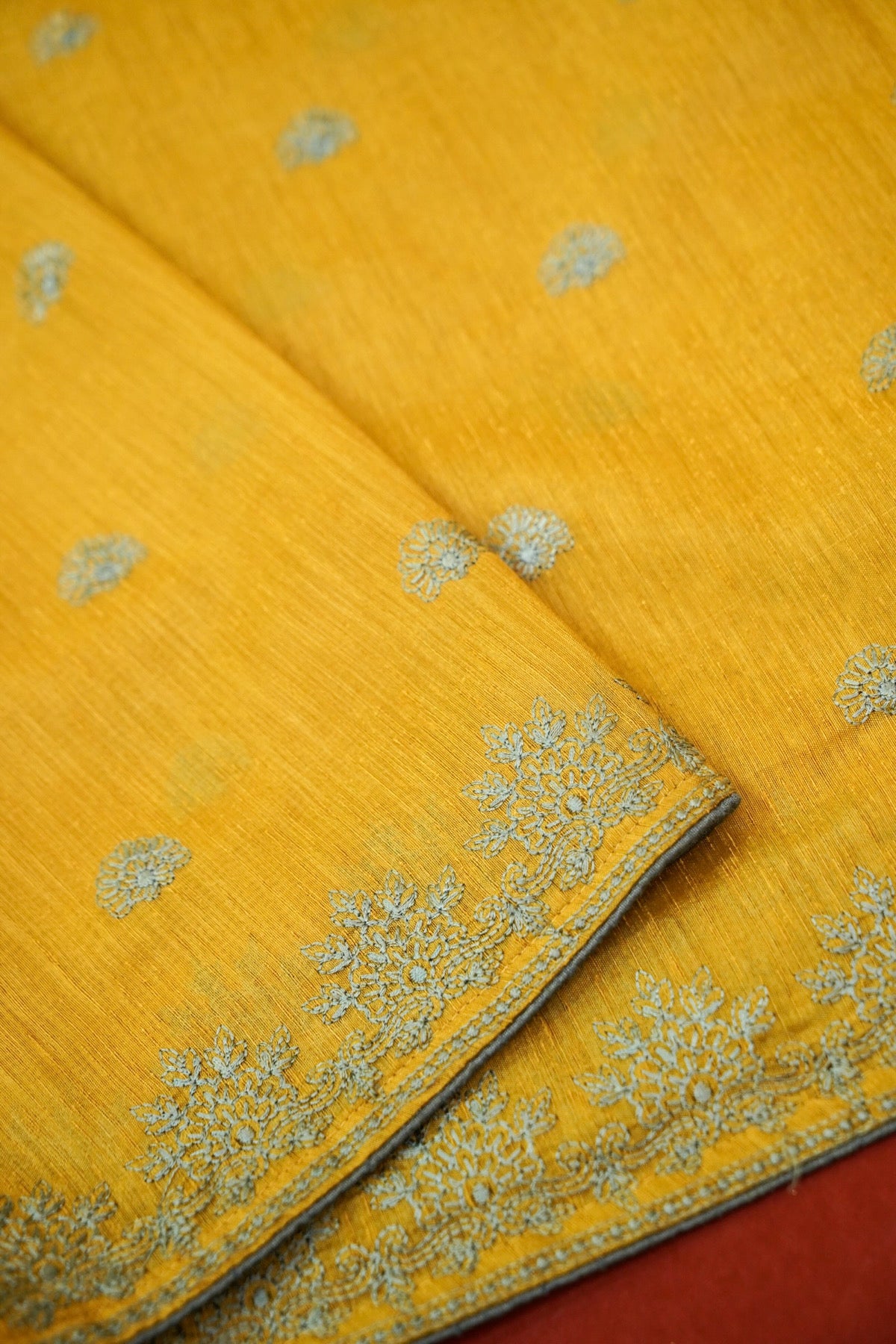 Golden Yellow Embroidered Banarasi Cotton Saree