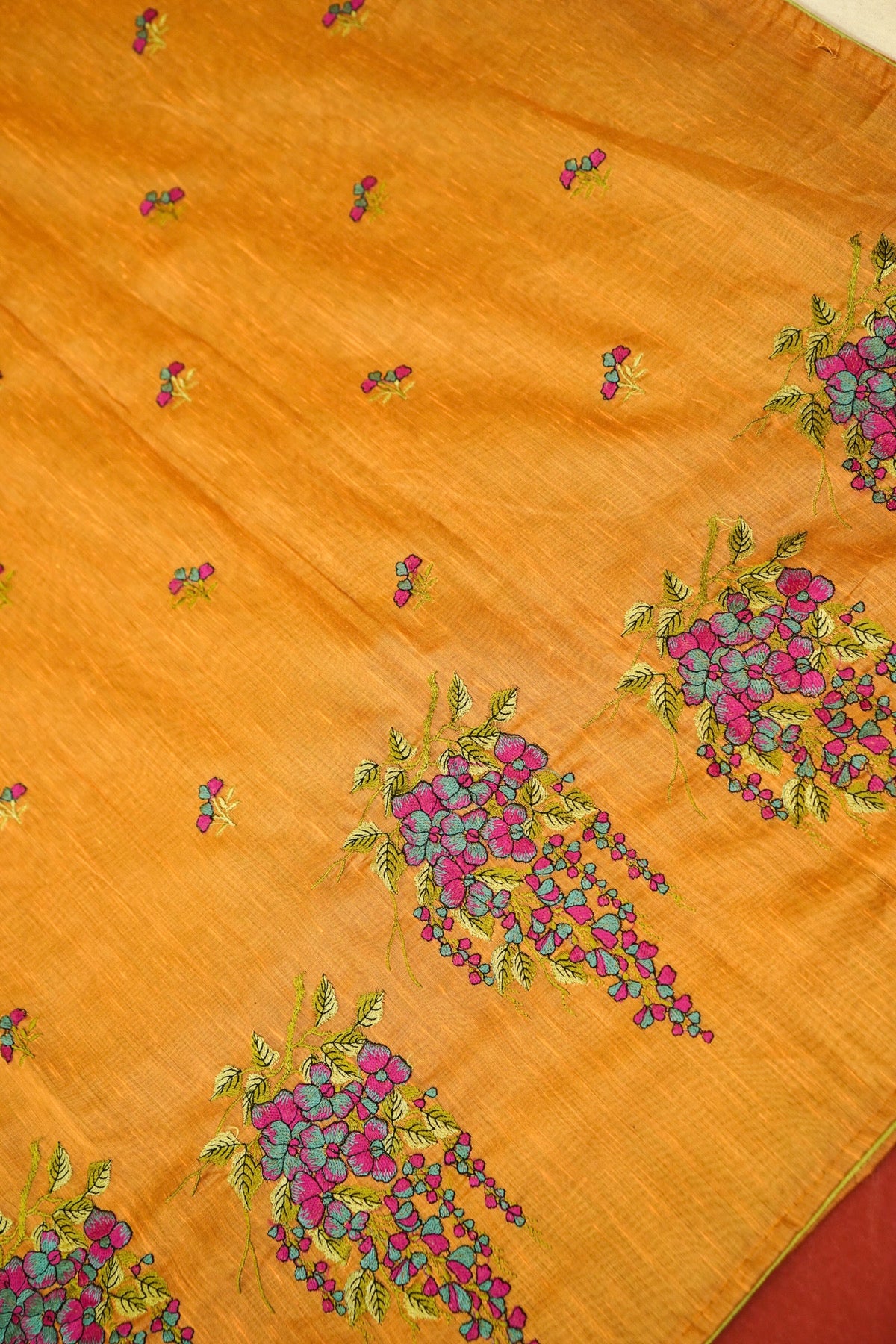 Mustard Banarasi Cotton Saree with Floral Embroidered Pallu
