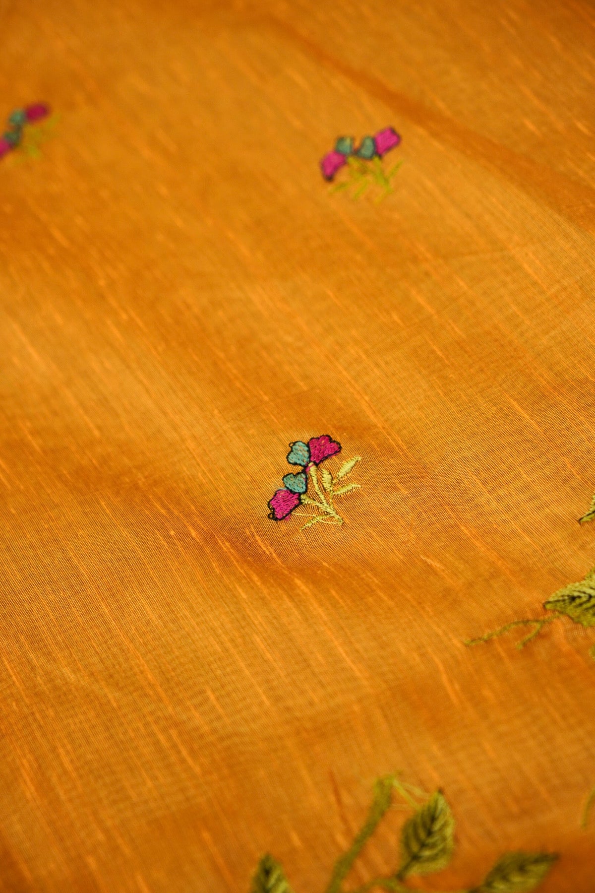 Mustard Banarasi Cotton Saree with Floral Embroidered Pallu