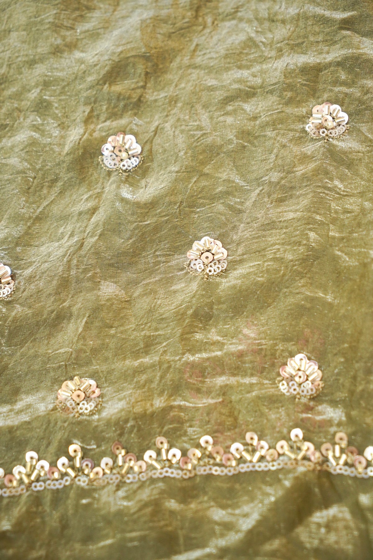 Olive Sage Blossom Trail Sequin Work Designer Saree