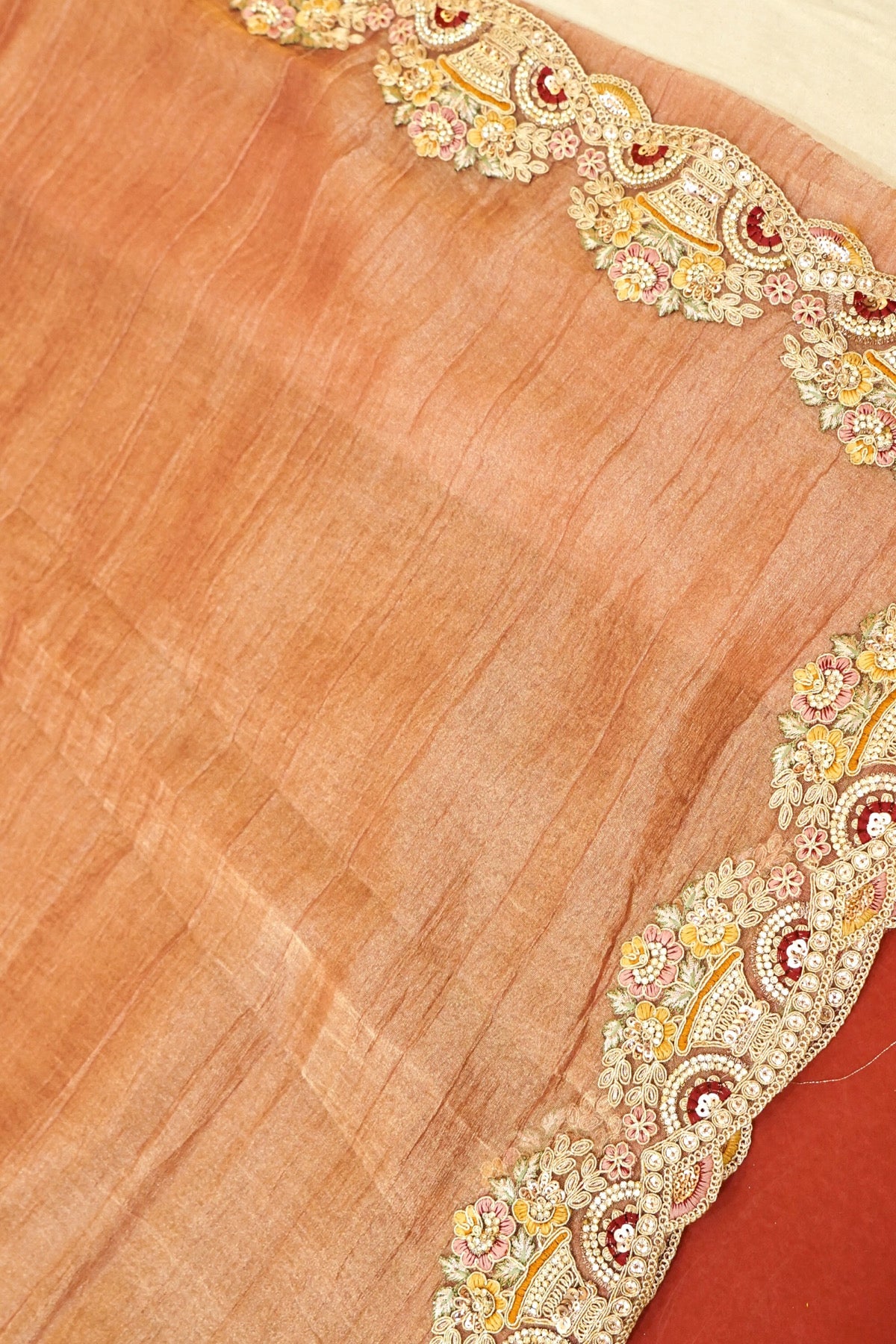 Rose Gold Bloom Embroidered Designer Saree